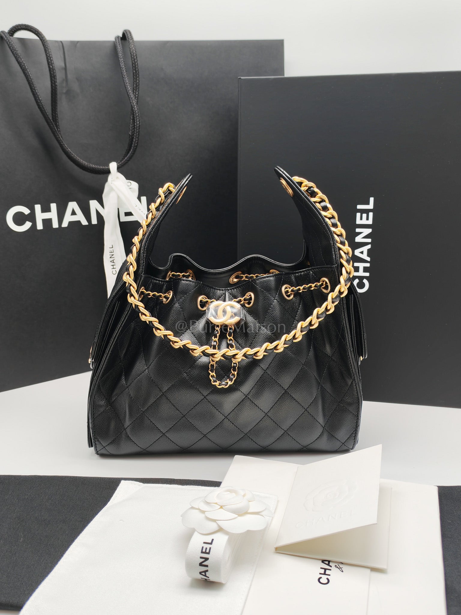 25 Small in Black Caviar Leather Aged Gold Hardware (Microchip) | Purse Maison Luxury Bags Shop