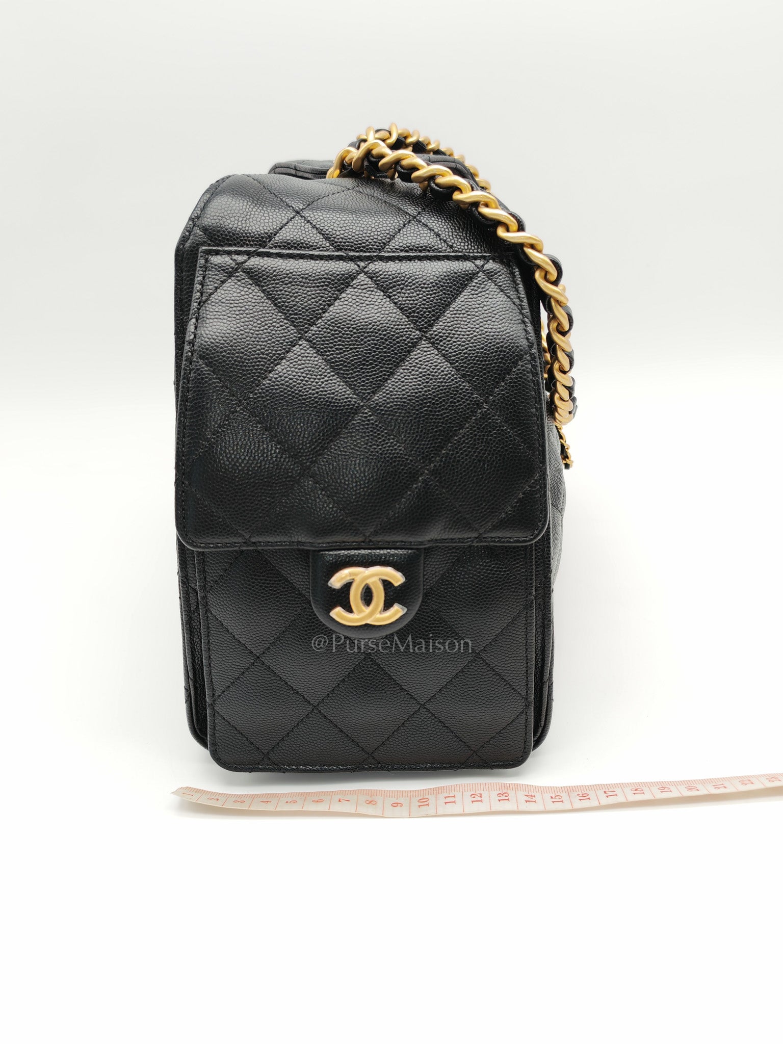 25 Small in Black Caviar Leather Aged Gold Hardware (Microchip) | Purse Maison Luxury Bags Shop