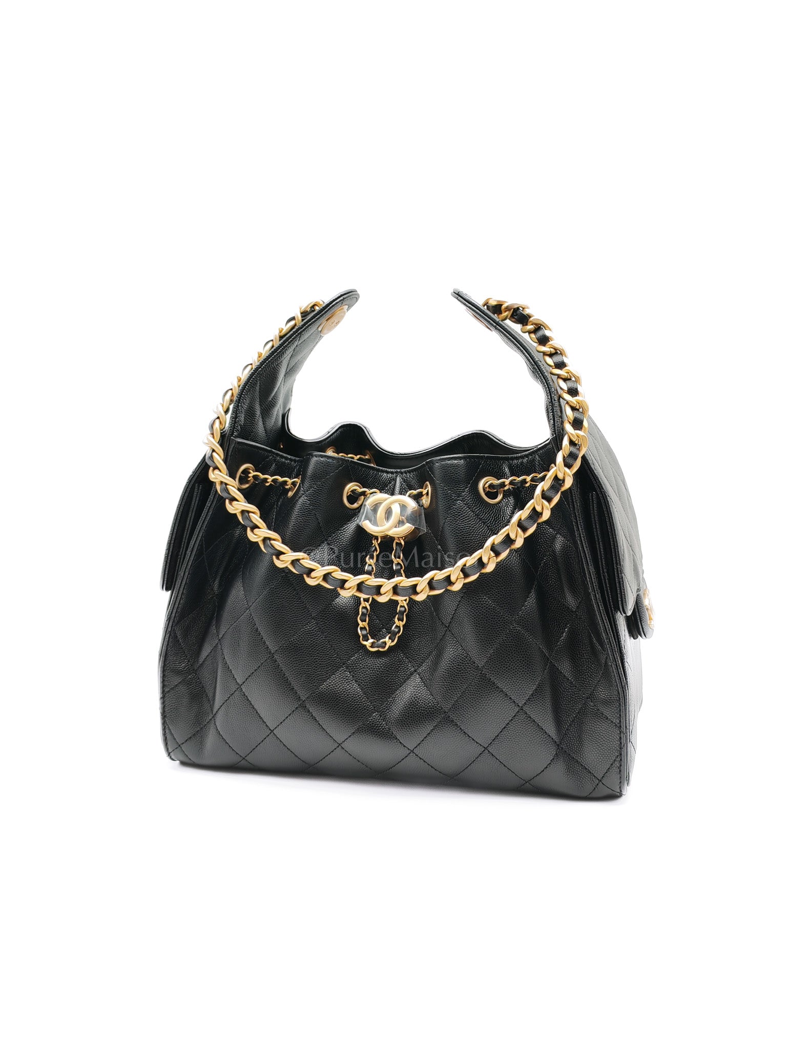 25 Small in Black Caviar Leather Aged Gold Hardware (Microchip) | Purse Maison Luxury Bags Shop