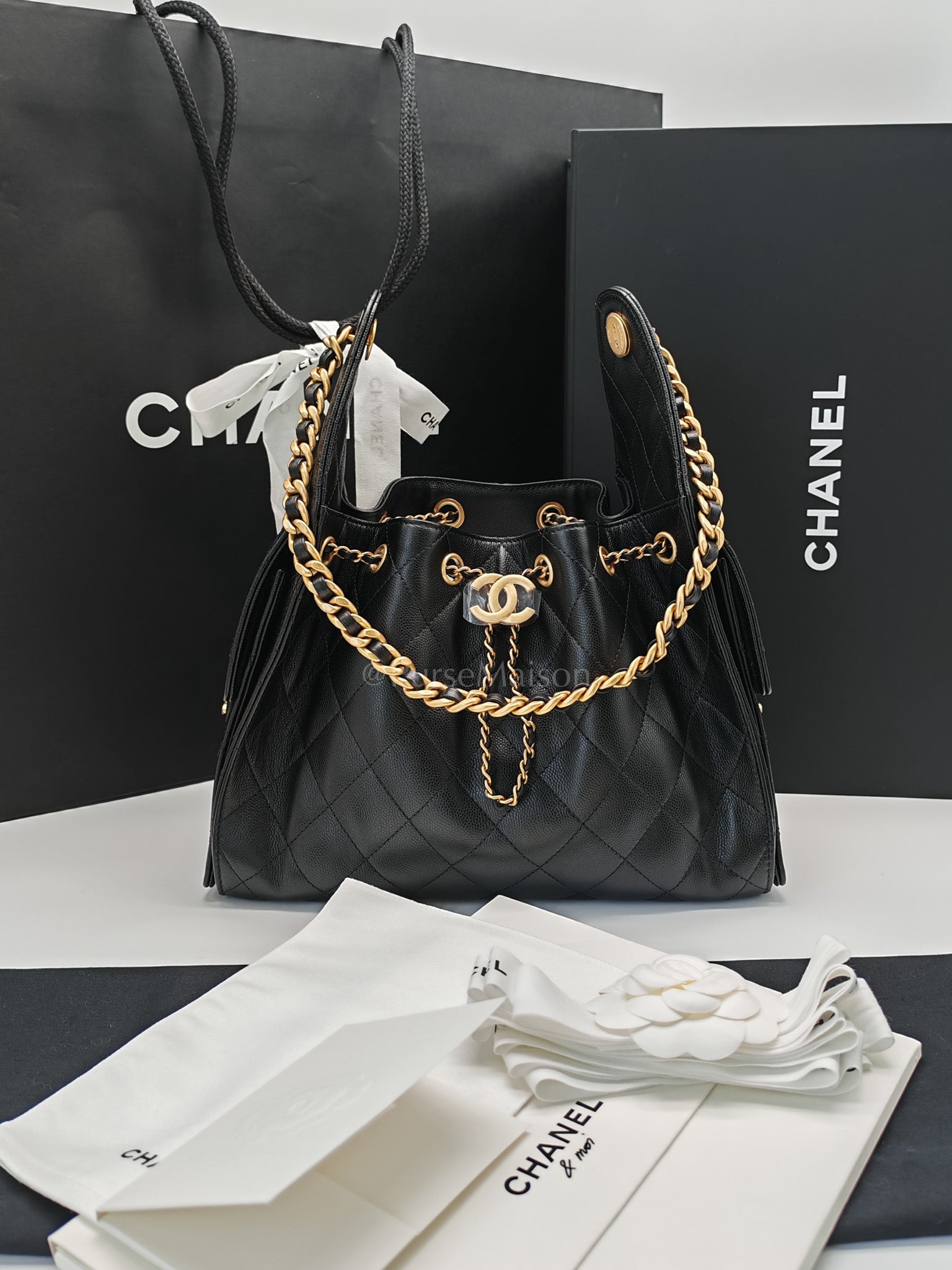 25 Small in Black Caviar Leather Aged Gold Hardware Microchip(N5****NE) | Purse Maison Luxury Bags Shop