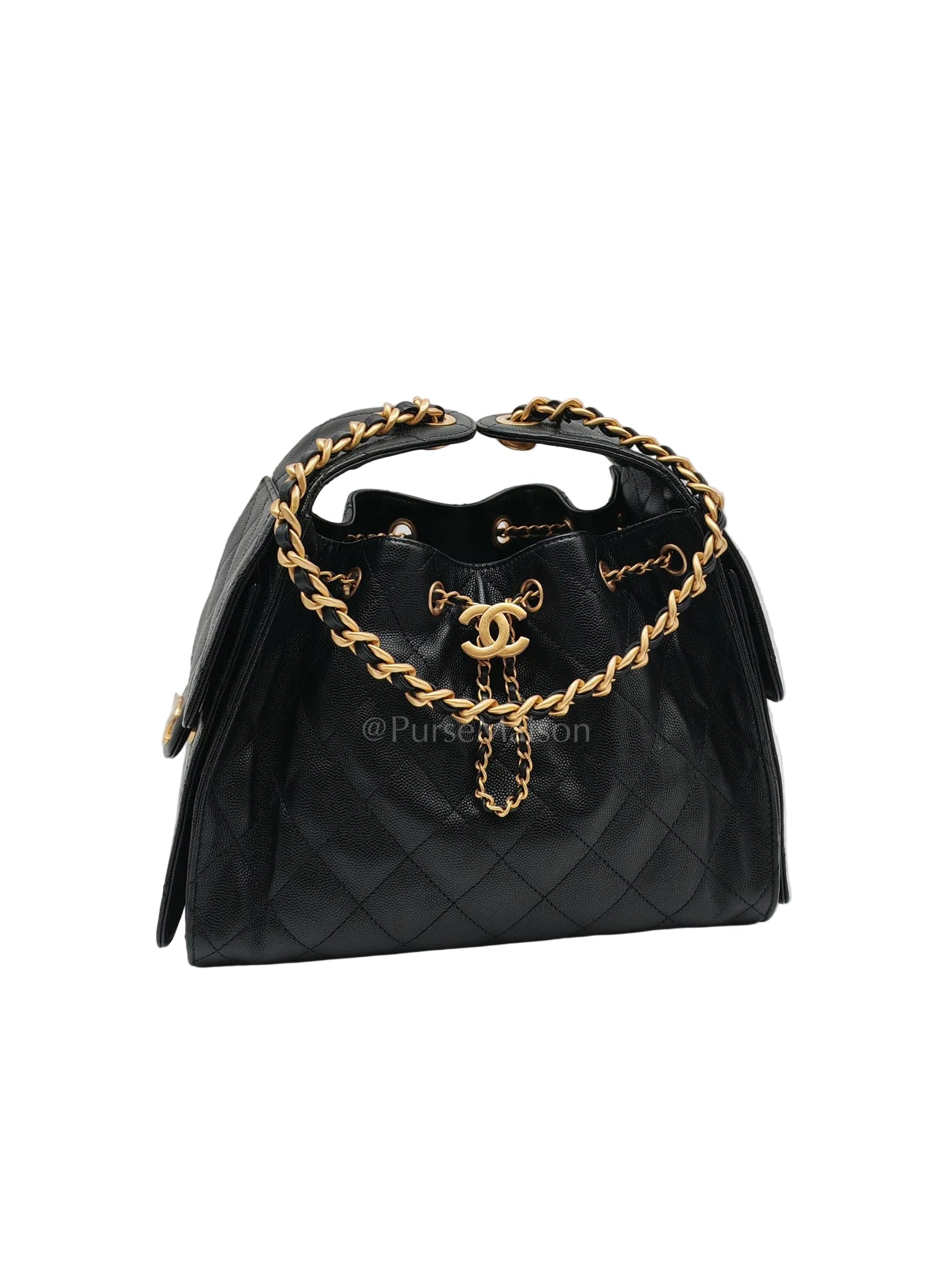 25 Small in Black Caviar Leather and Aged Gold Hardware (Microchip) | Purse Maison Luxury Bags Shop