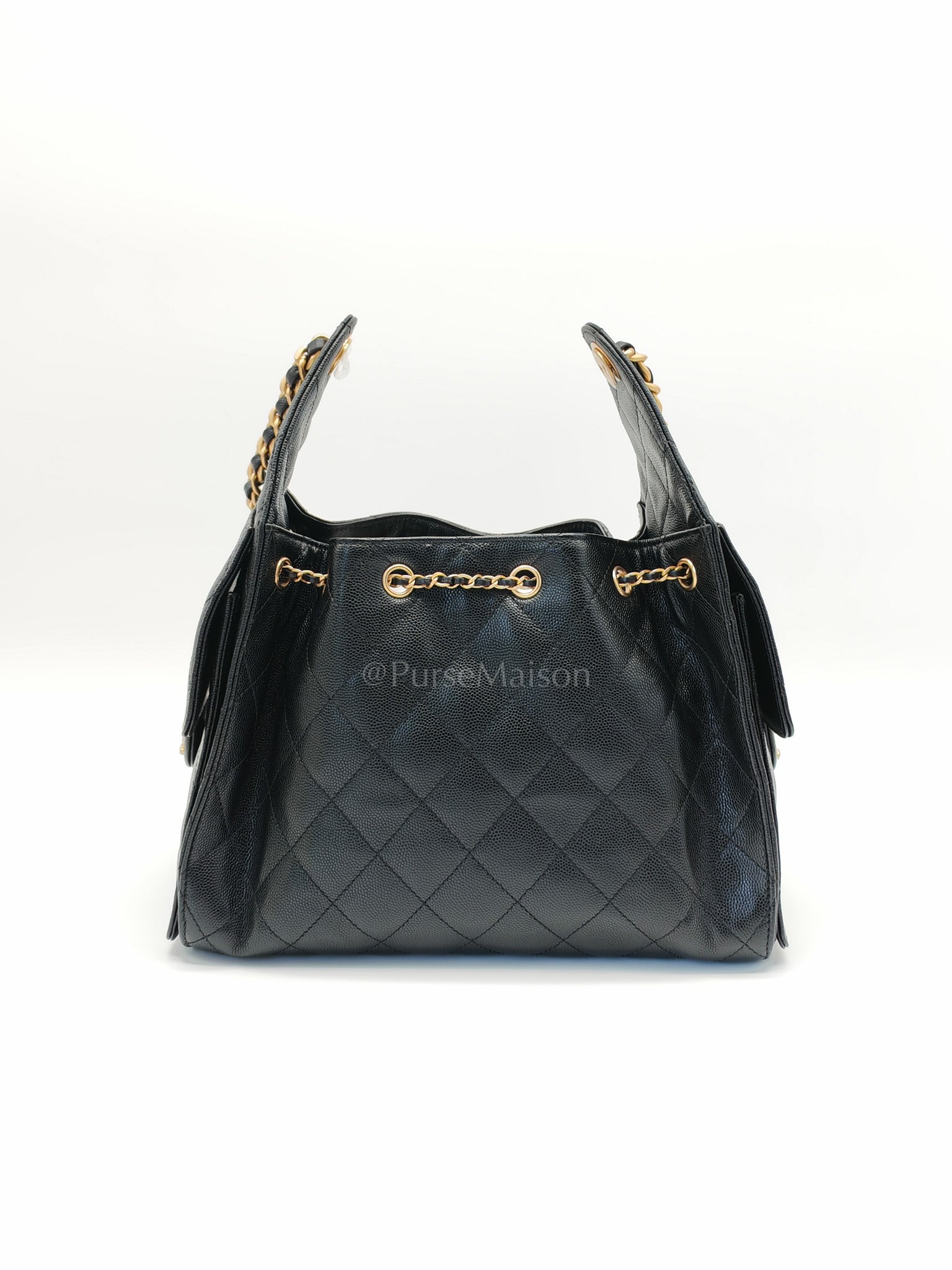 25 Small in Black Caviar Leather and Aged Gold Hardware (Microchip) | Purse Maison Luxury Bags Shop