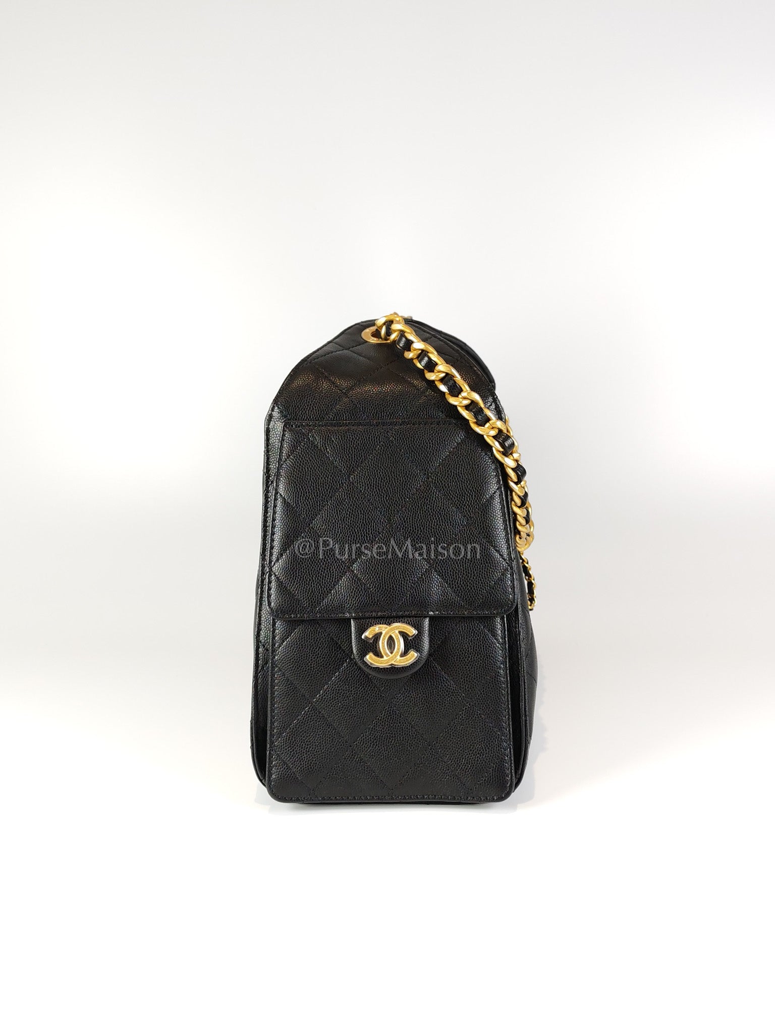 25 Small in Black Caviar Leather and Aged Gold Hardware (Microchip) | Purse Maison Luxury Bags Shop