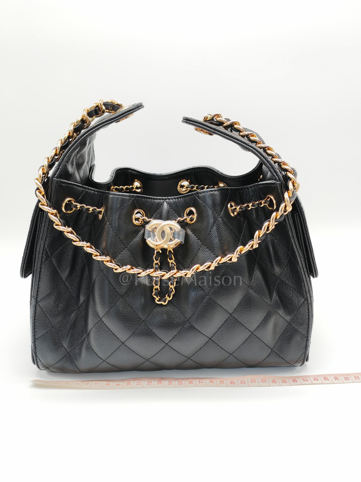 25 Small in Black Caviar Leather and Shiny Gold Hardware (Microchip) | Purse Maison Luxury Bags Shop
