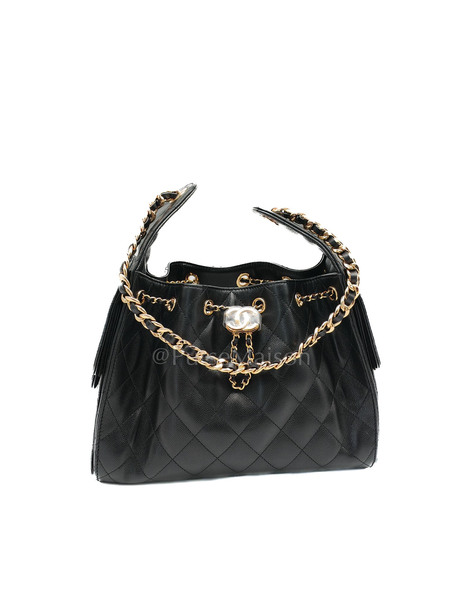25 Small in Black Caviar Leather and Shiny Gold Hardware (Microchip) | Purse Maison Luxury Bags Shop