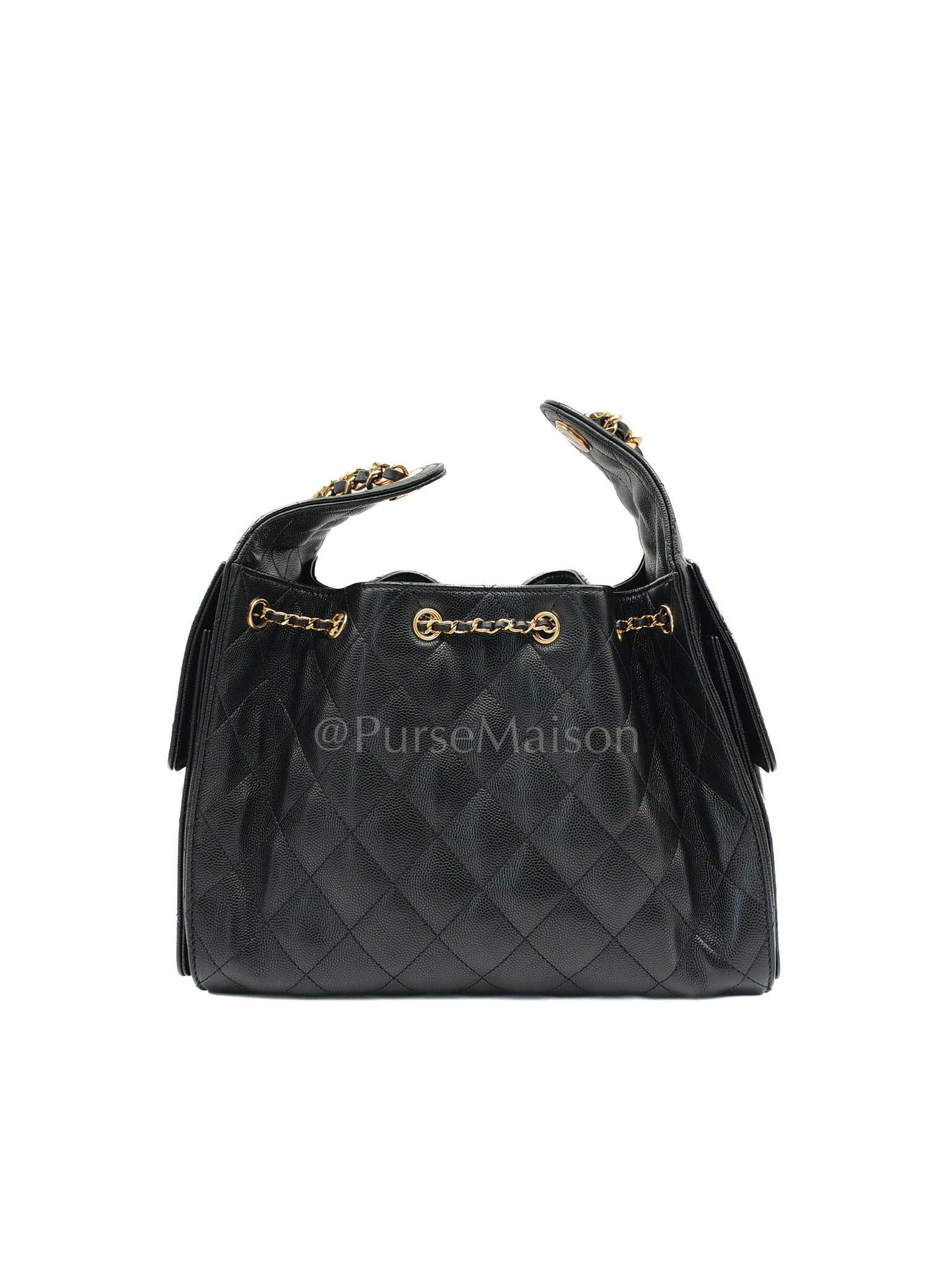 25 Small in Black Caviar Leather and Shiny Gold Hardware (Microchip) | Purse Maison Luxury Bags Shop