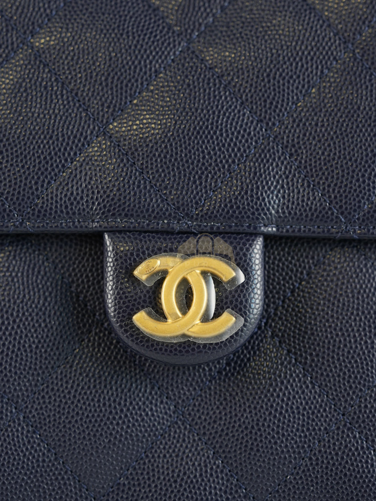 25 Small in Navy Blue Caviar Leather and Aged Gold Hardware (Microchip) | Purse Maison Luxury Bags Shop