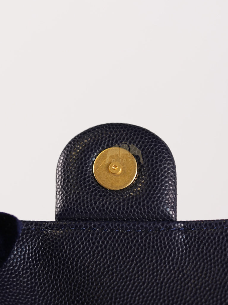 25 Small in Navy Blue Caviar Leather and Aged Gold Hardware (Microchip) | Purse Maison Luxury Bags Shop
