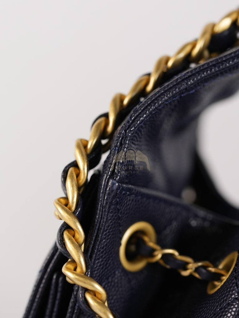 25 Small in Navy Blue Caviar Leather and Aged Gold Hardware (Microchip) | Purse Maison Luxury Bags Shop