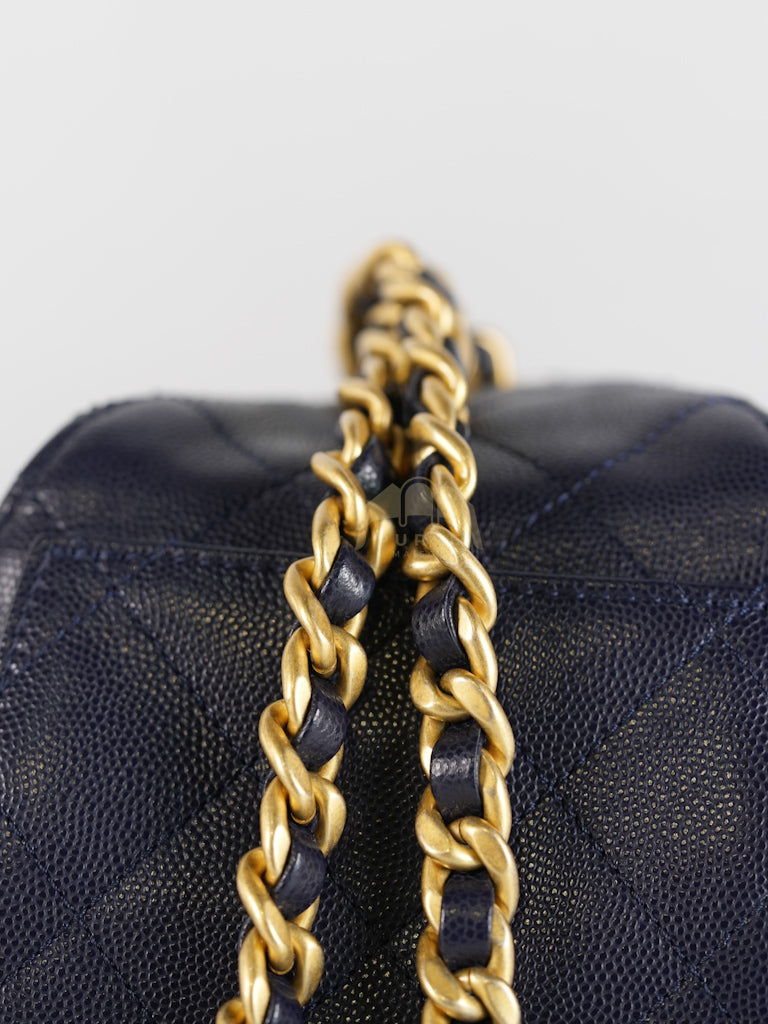 25 Small in Navy Blue Caviar Leather and Aged Gold Hardware (Microchip) | Purse Maison Luxury Bags Shop