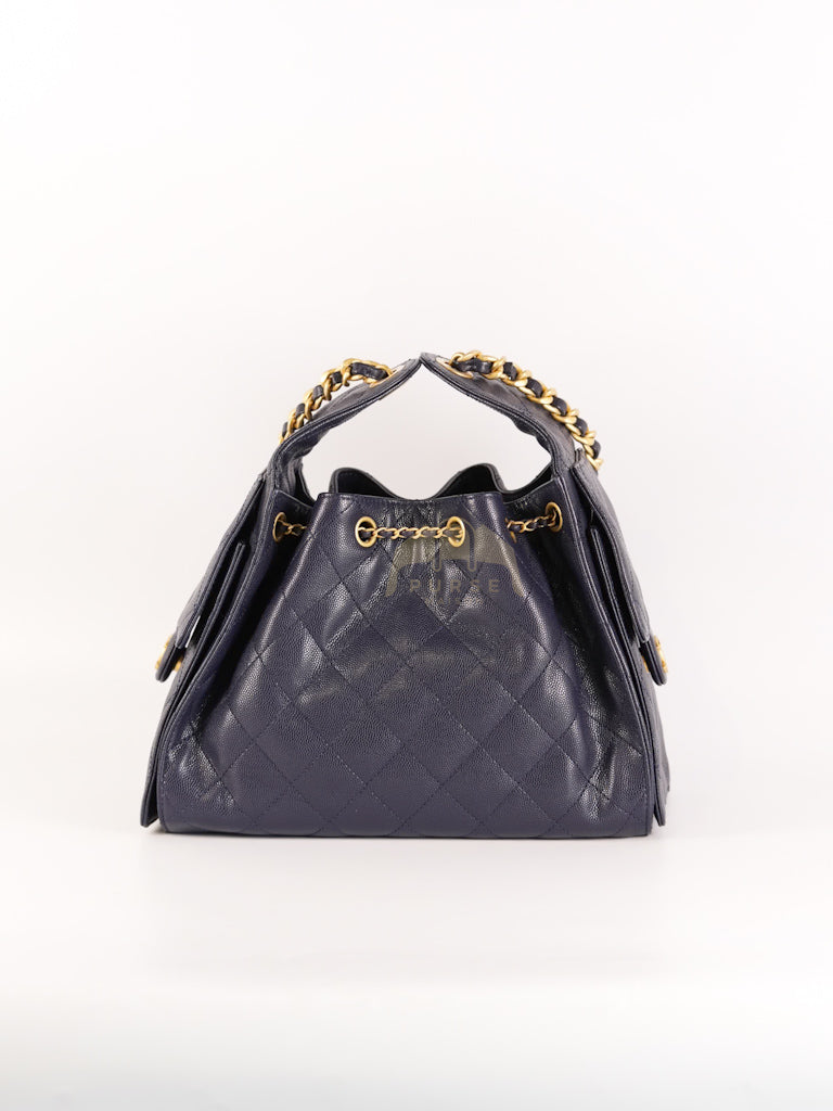 25 Small in Navy Blue Caviar Leather and Aged Gold Hardware (Microchip) | Purse Maison Luxury Bags Shop