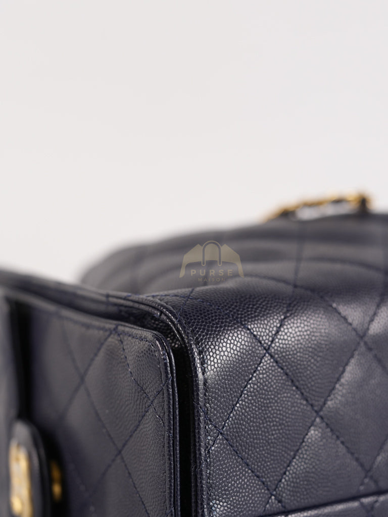 25 Small in Navy Blue Caviar Leather and Aged Gold Hardware (Microchip) | Purse Maison Luxury Bags Shop