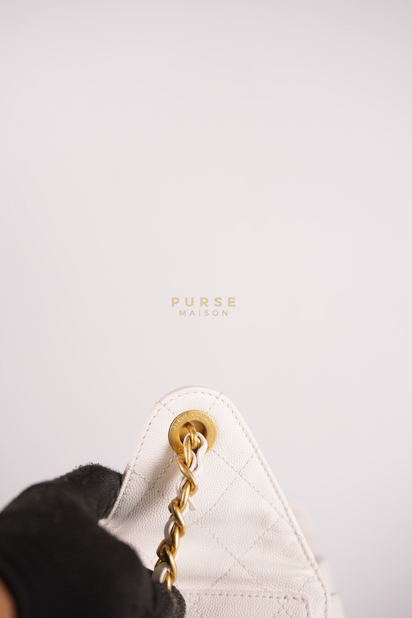 25 Small White Caviar Leather and Aged Gold Hardware (Microchip) | Purse Maison Luxury Bags Shop