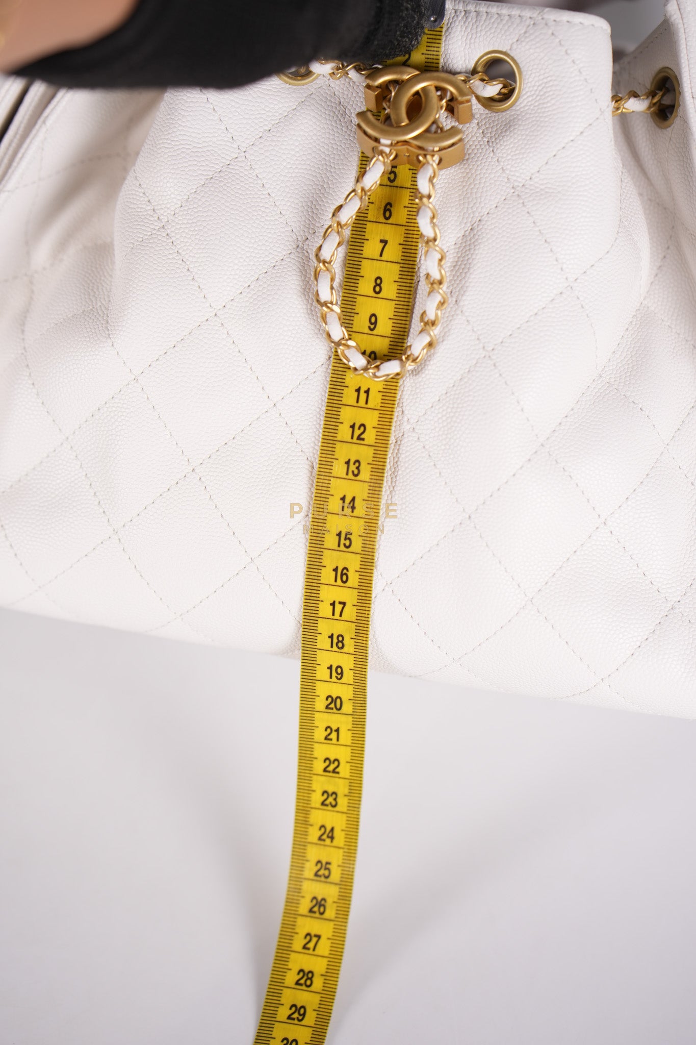 25 Small White Caviar Leather and Aged Gold Hardware (Microchip) | Purse Maison Luxury Bags Shop