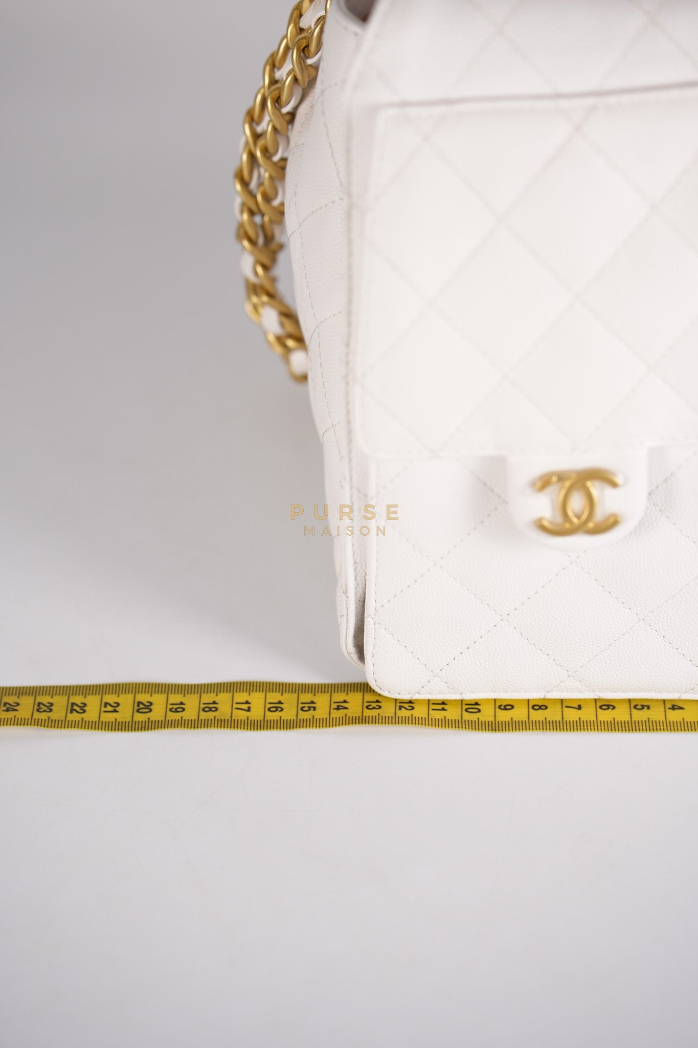 25 Small White Caviar Leather and Aged Gold Hardware (Microchip) | Purse Maison Luxury Bags Shop