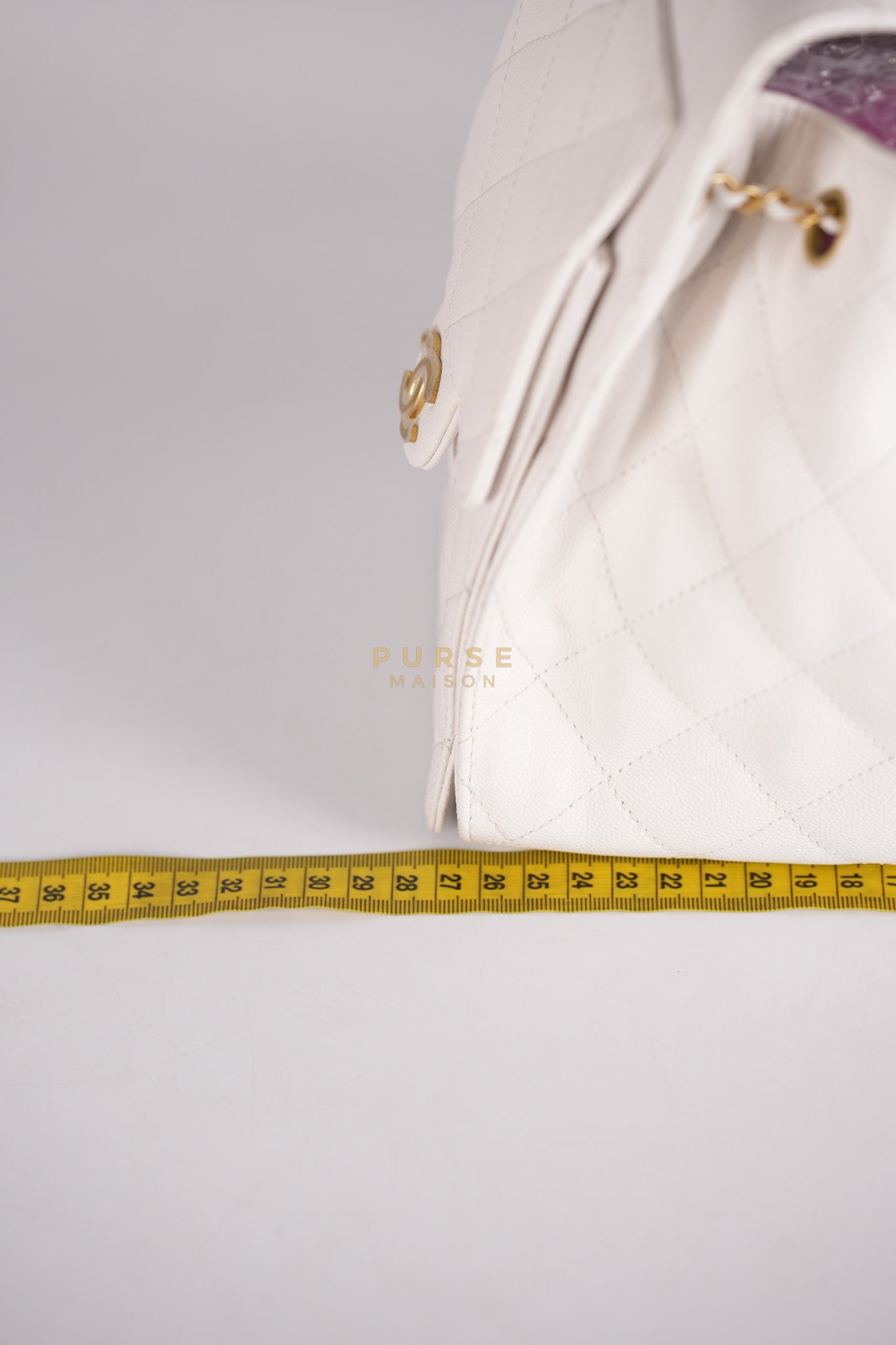 25 Small White Caviar Leather and Aged Gold Hardware (Microchip) | Purse Maison Luxury Bags Shop