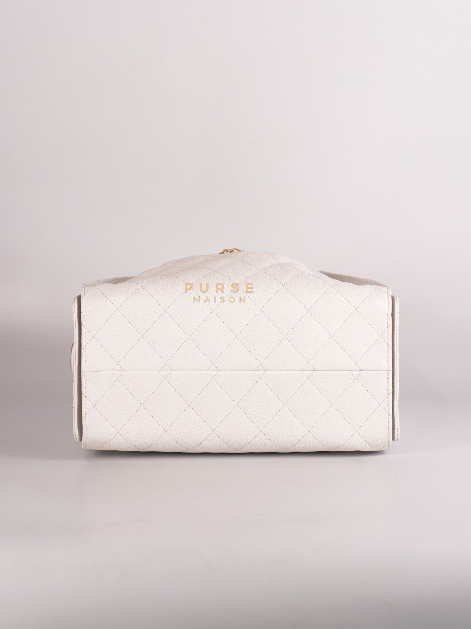 25 Small White Caviar Leather and Aged Gold Hardware (Microchip) | Purse Maison Luxury Bags Shop