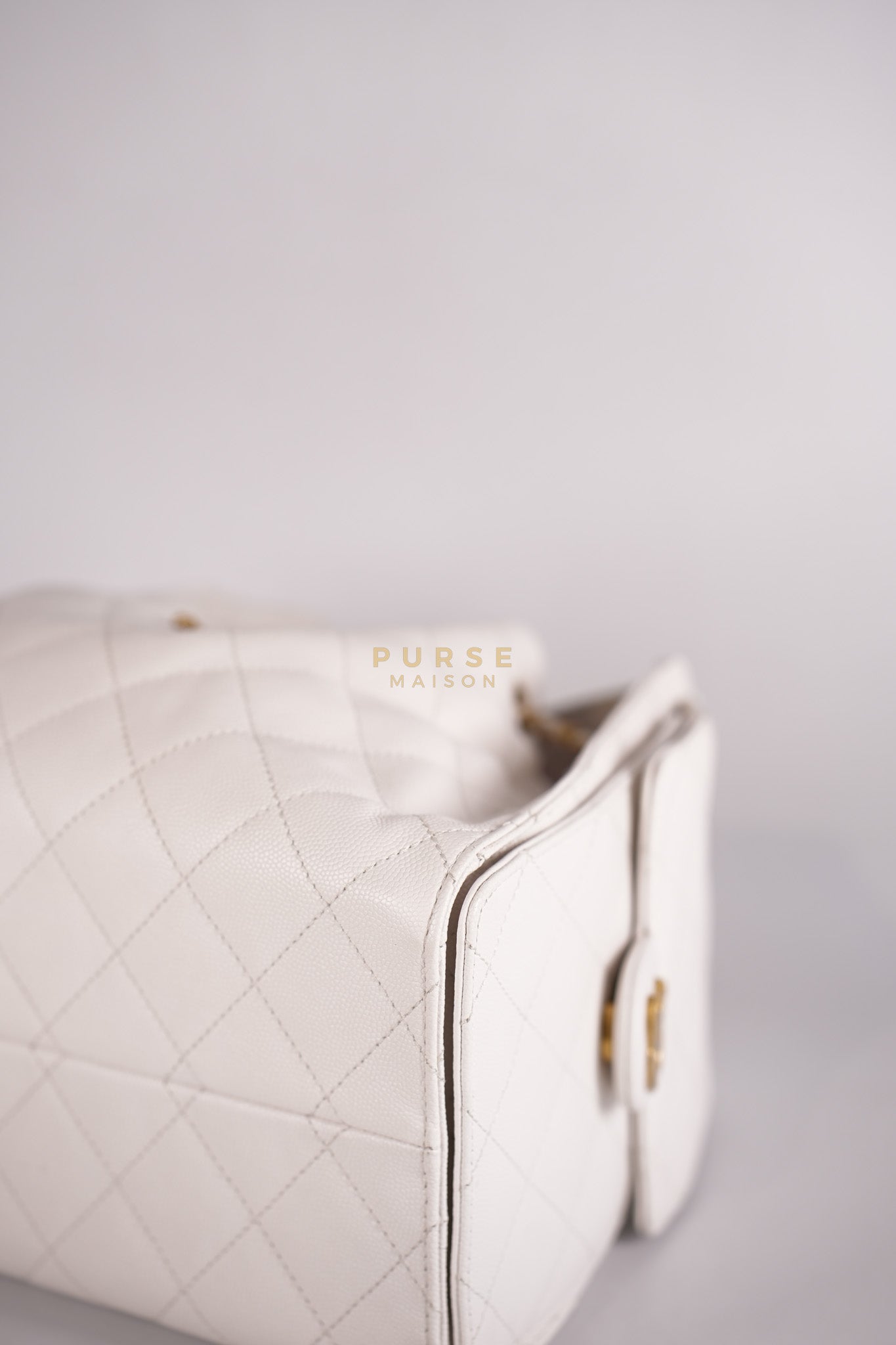 25 Small White Caviar Leather and Aged Gold Hardware (Microchip) | Purse Maison Luxury Bags Shop