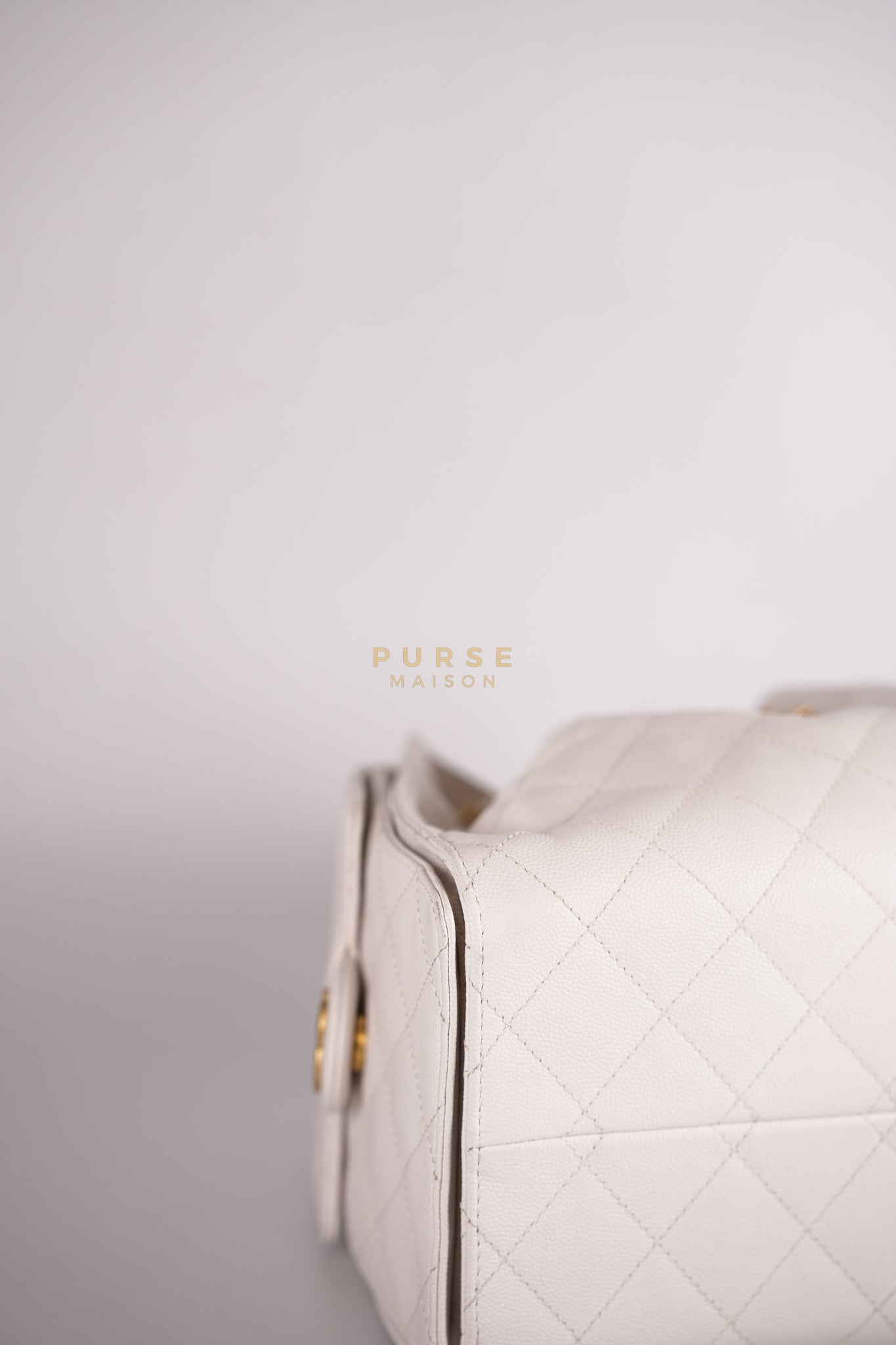 25 Small White Caviar Leather and Aged Gold Hardware (Microchip) | Purse Maison Luxury Bags Shop