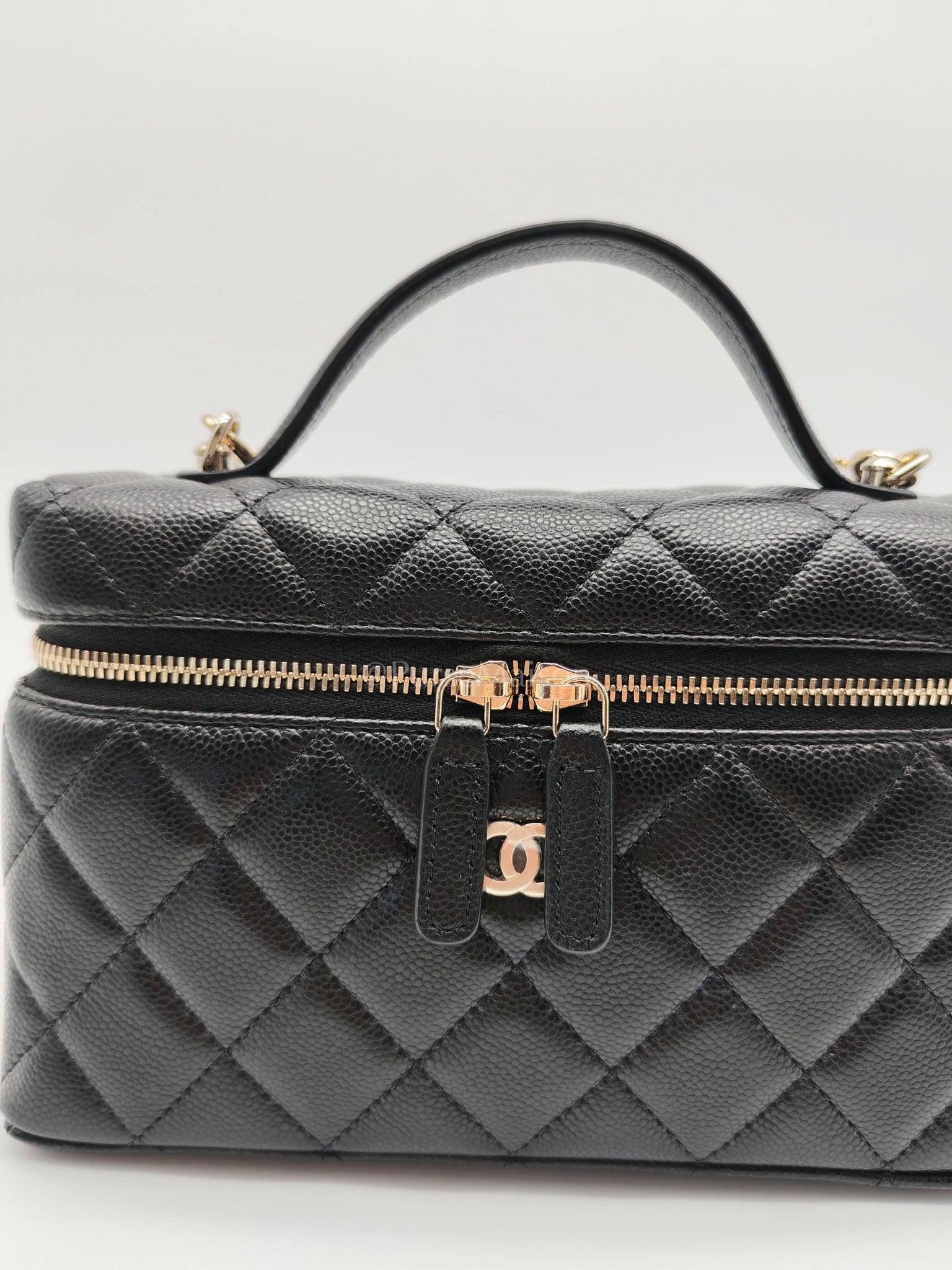 25C Long Vanity with Chain (LP Bag) in Black Quilted Leather and Light Gold Hardware (Microchip) | Purse Maison Luxury Bags Shop