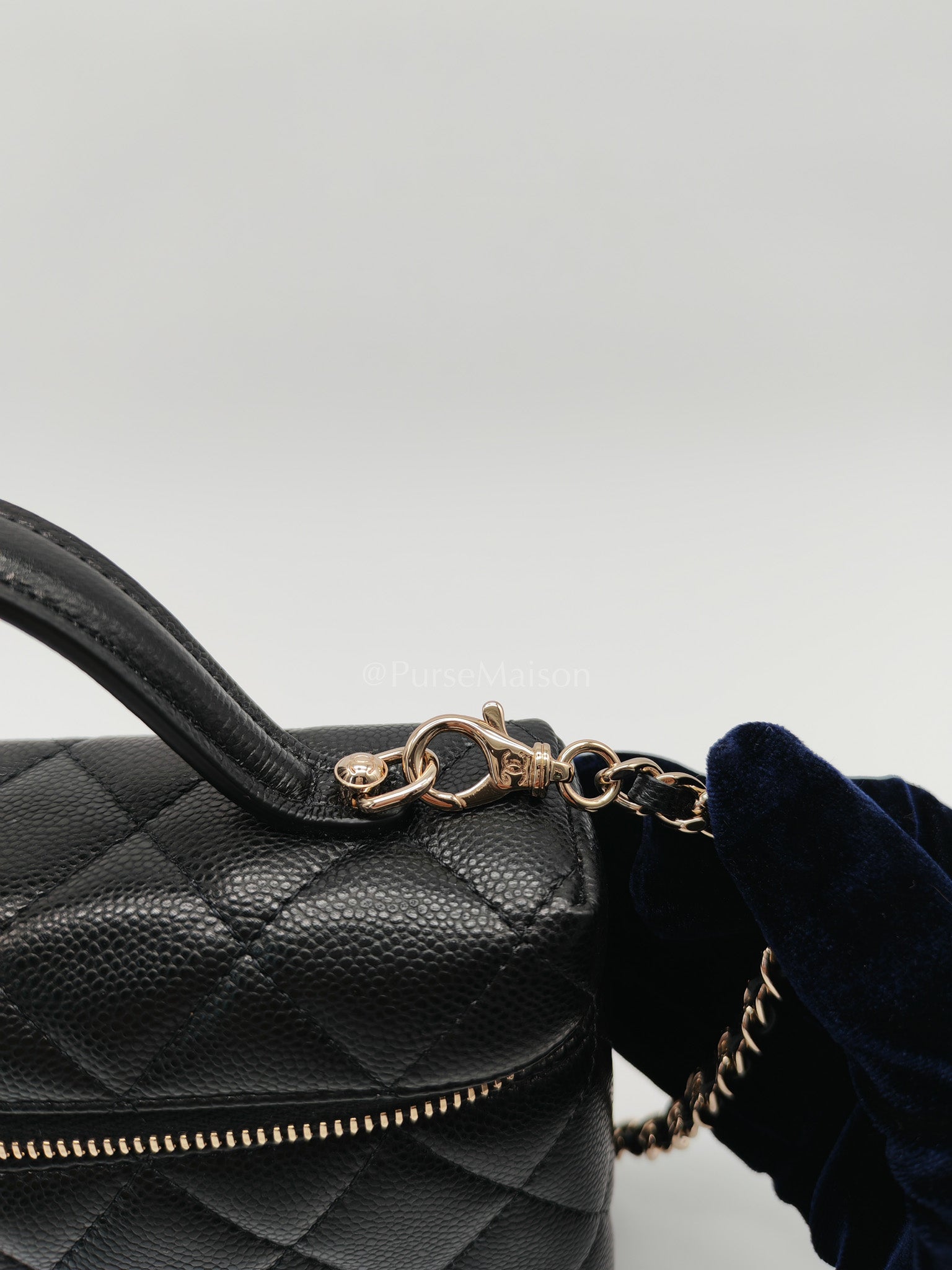 25C Long Vanity with Chain (LP Bag) in Black Quilted Leather and Light Gold Hardware (Microchip) | Purse Maison Luxury Bags Shop