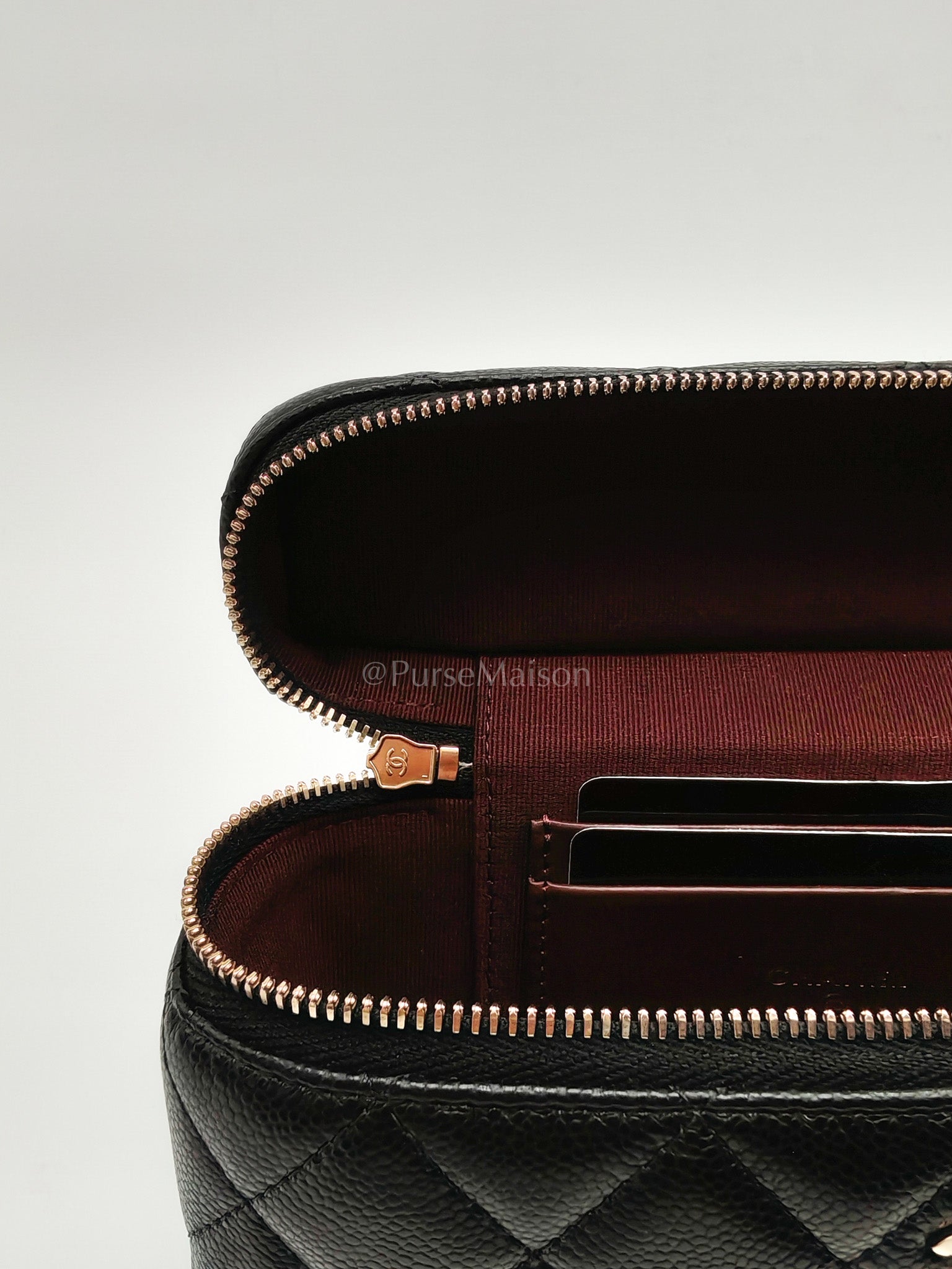 25C Long Vanity with Chain (LP Bag) in Black Quilted Leather and Light Gold Hardware (Microchip) | Purse Maison Luxury Bags Shop