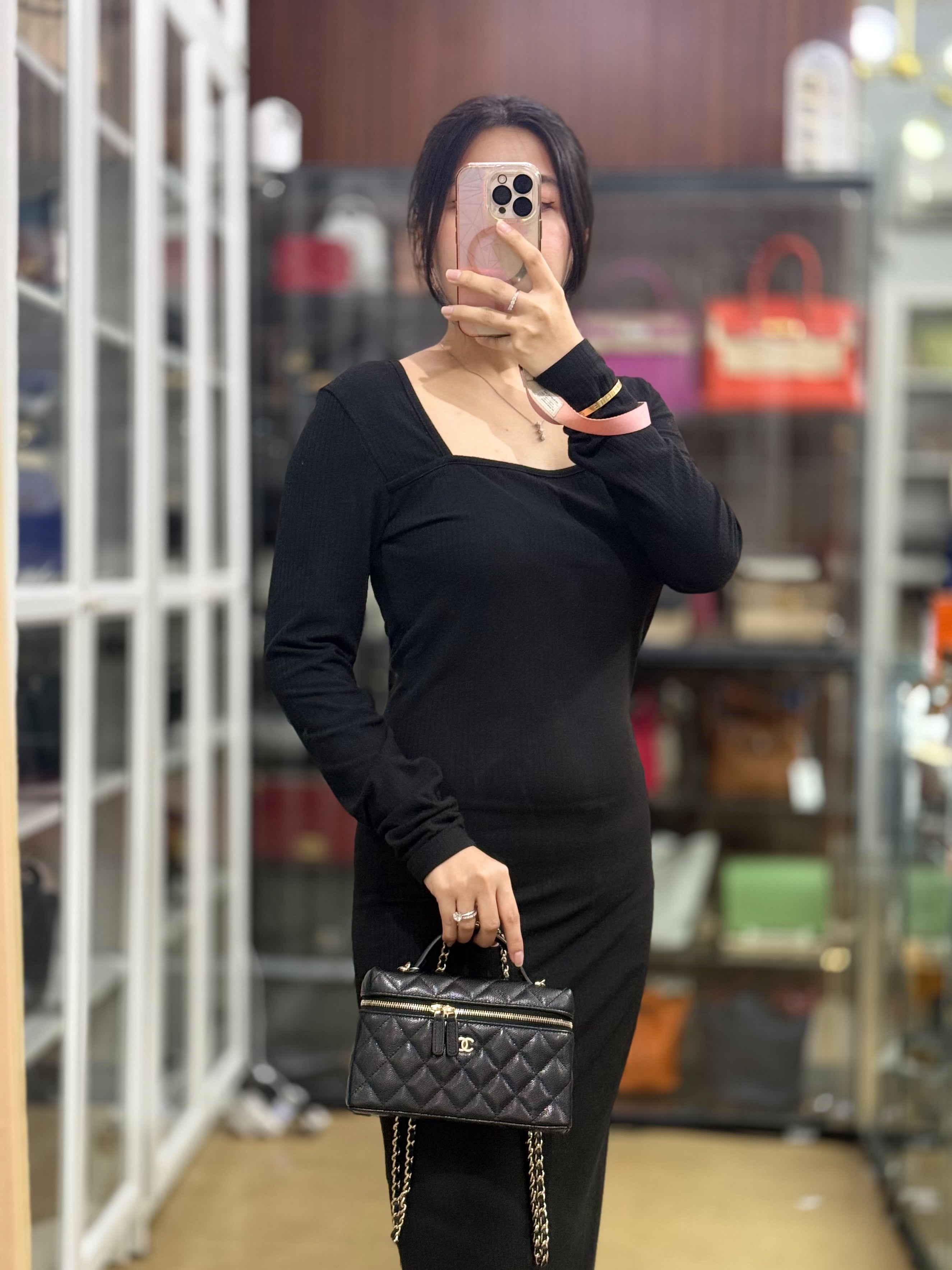 25C Long Vanity Quilted Caviar Leather with Chain Strap (Microchip) | Purse Maison Luxury Bags Shop