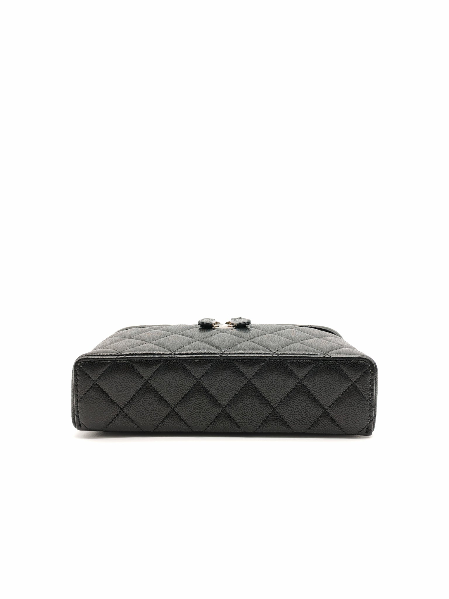 25C Long Vanity with Chain (LP Bag) in Black Quilted Leather and Light Gold Hardware (Microchip) | Purse Maison Luxury Bags Shop