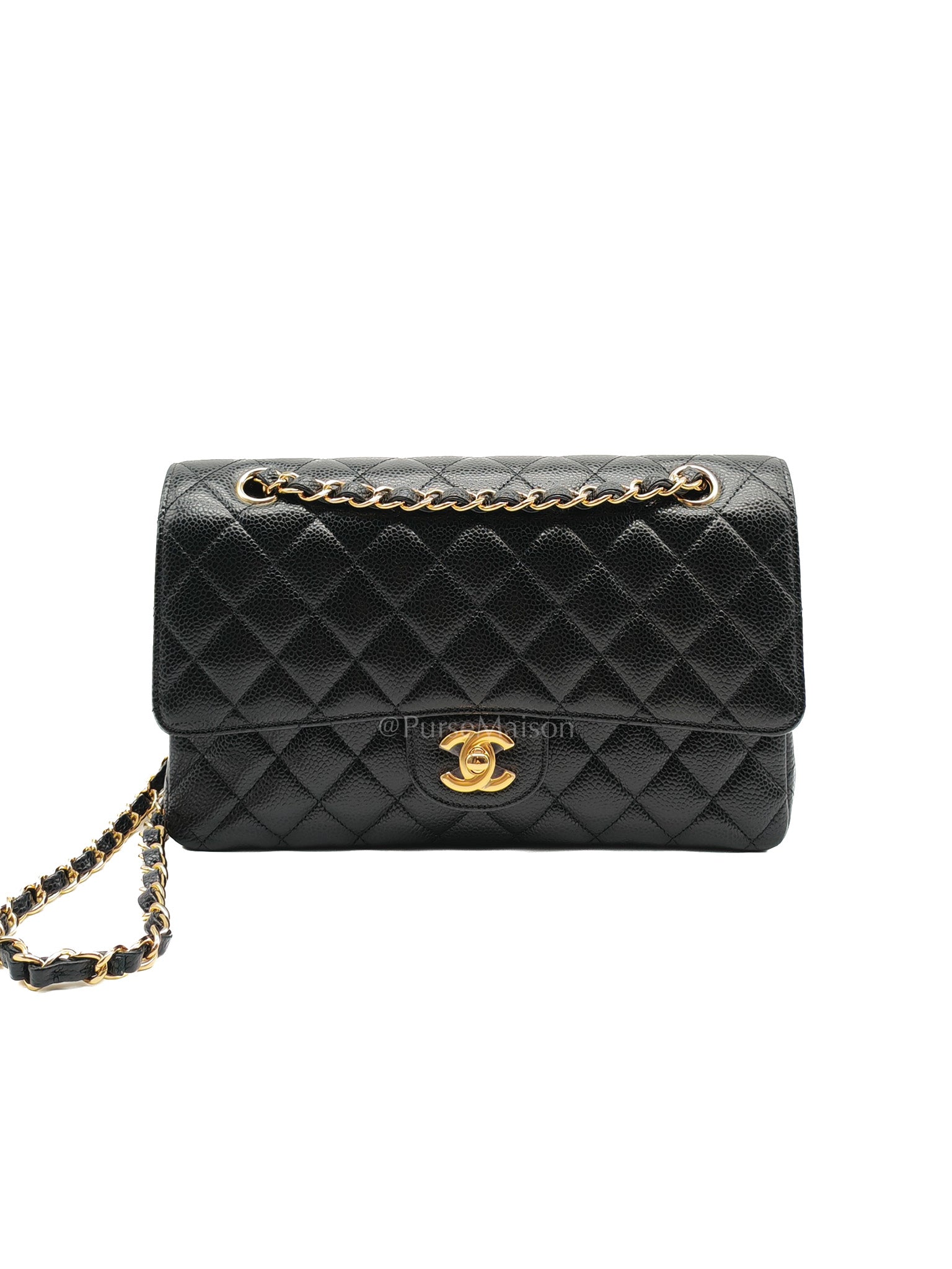 Chanel Classic Double Flap Medium in Black Quilted Caviar Leather and Gold Hardware Series 27 | Purse Maison Luxury Bags Shop