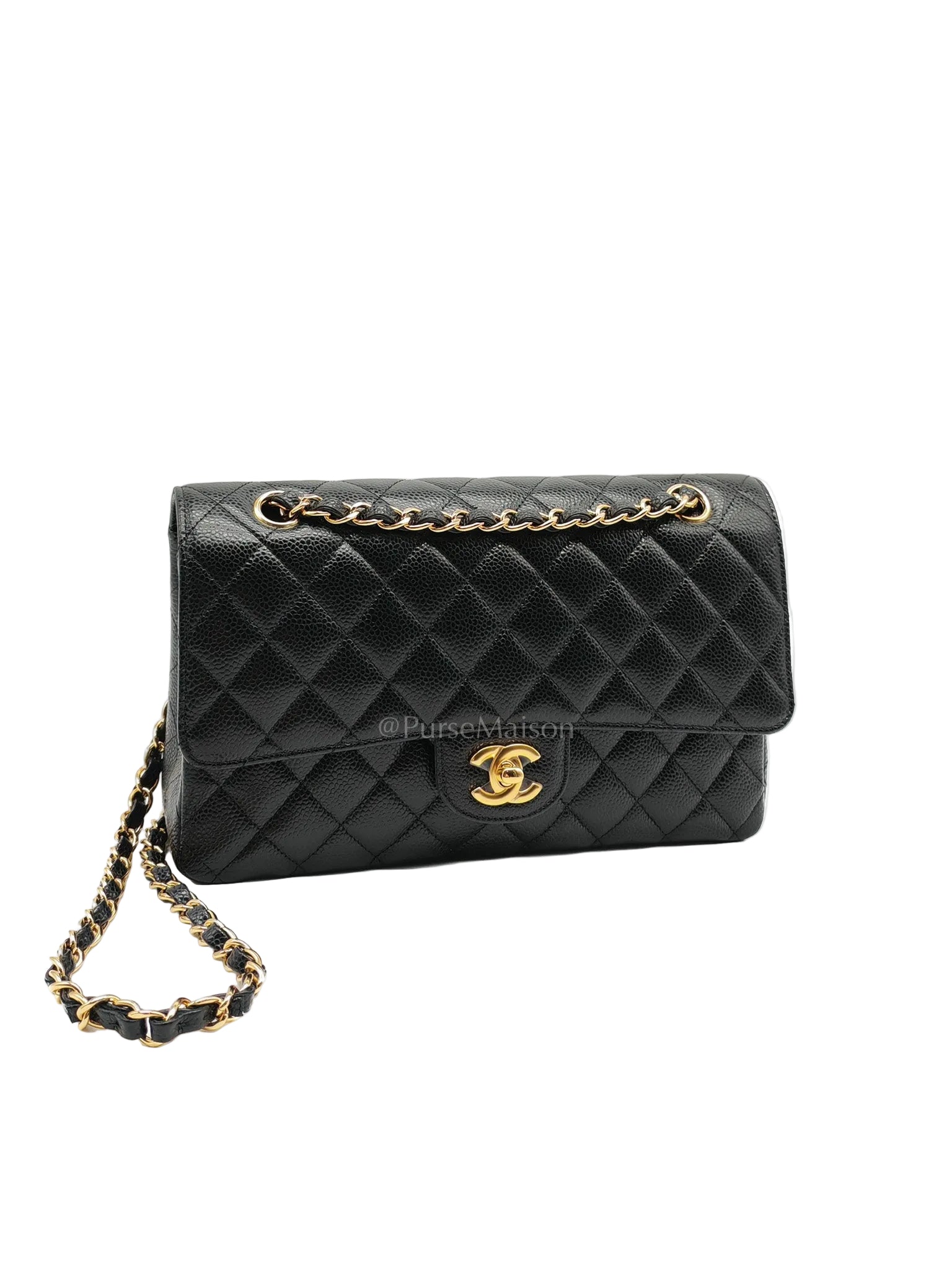 Chanel Classic Double Flap Medium in Black Quilted Caviar Leather and Gold Hardware Series 27 | Purse Maison Luxury Bags Shop