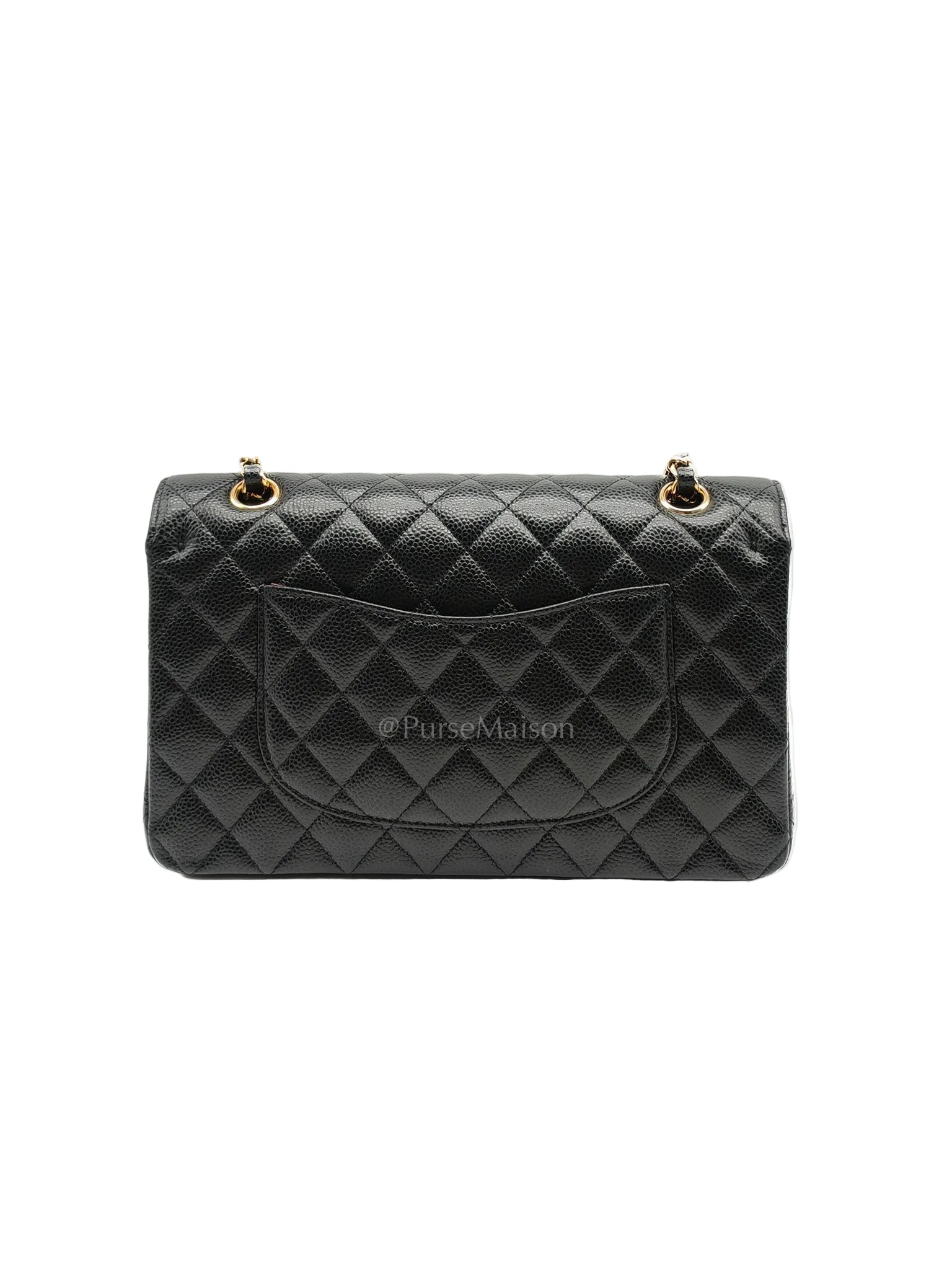 Chanel Classic Double Flap Medium in Black Quilted Caviar Leather and Gold Hardware Series 27 | Purse Maison Luxury Bags Shop