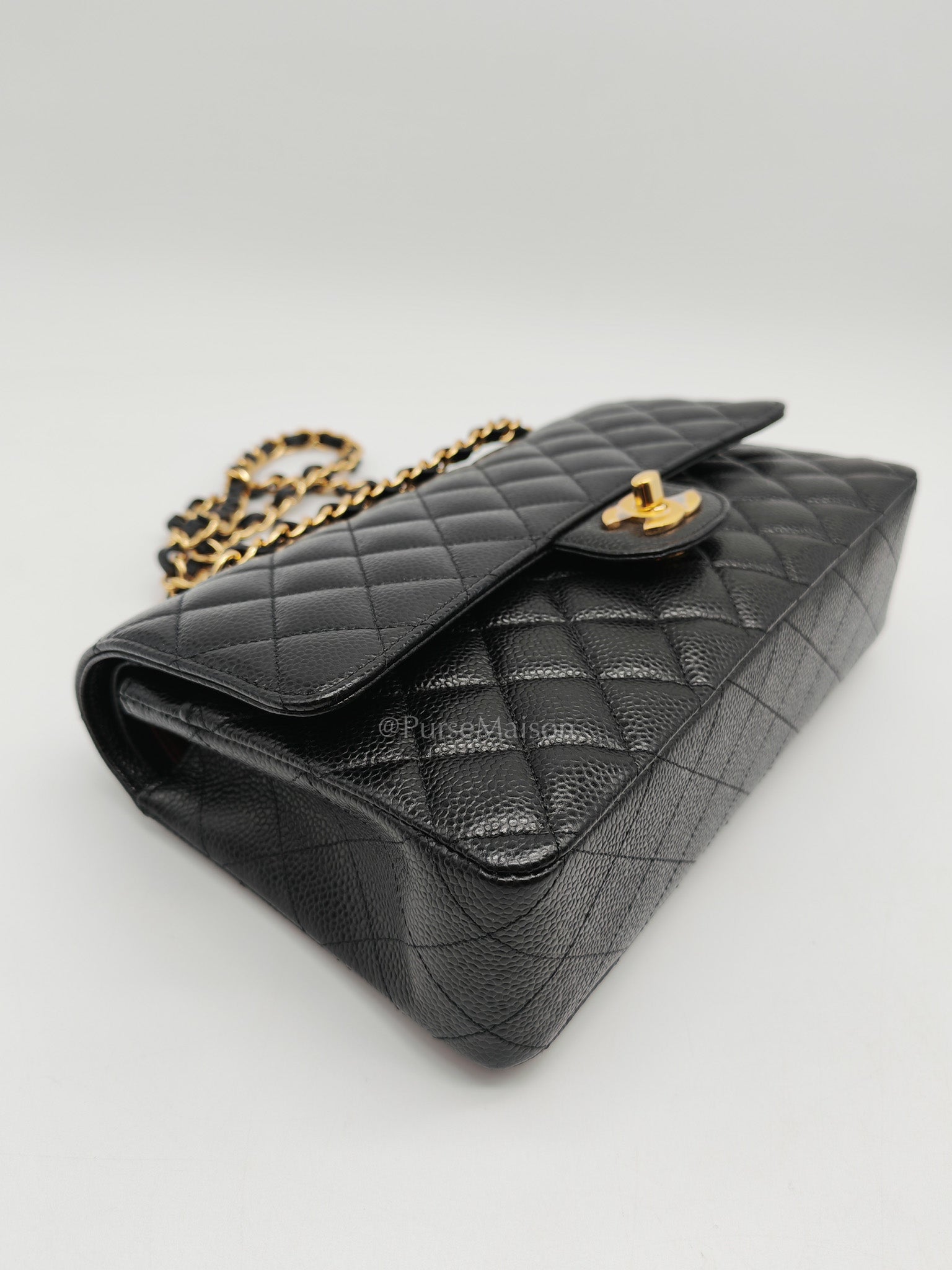 Chanel Classic Double Flap Medium in Black Quilted Caviar Leather and Gold Hardware Series 27 | Purse Maison Luxury Bags Shop