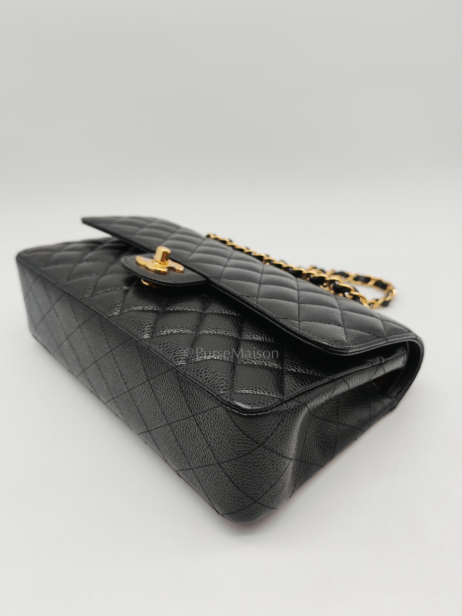 Chanel Classic Double Flap Medium in Black Quilted Caviar Leather and Gold Hardware Series 27 | Purse Maison Luxury Bags Shop