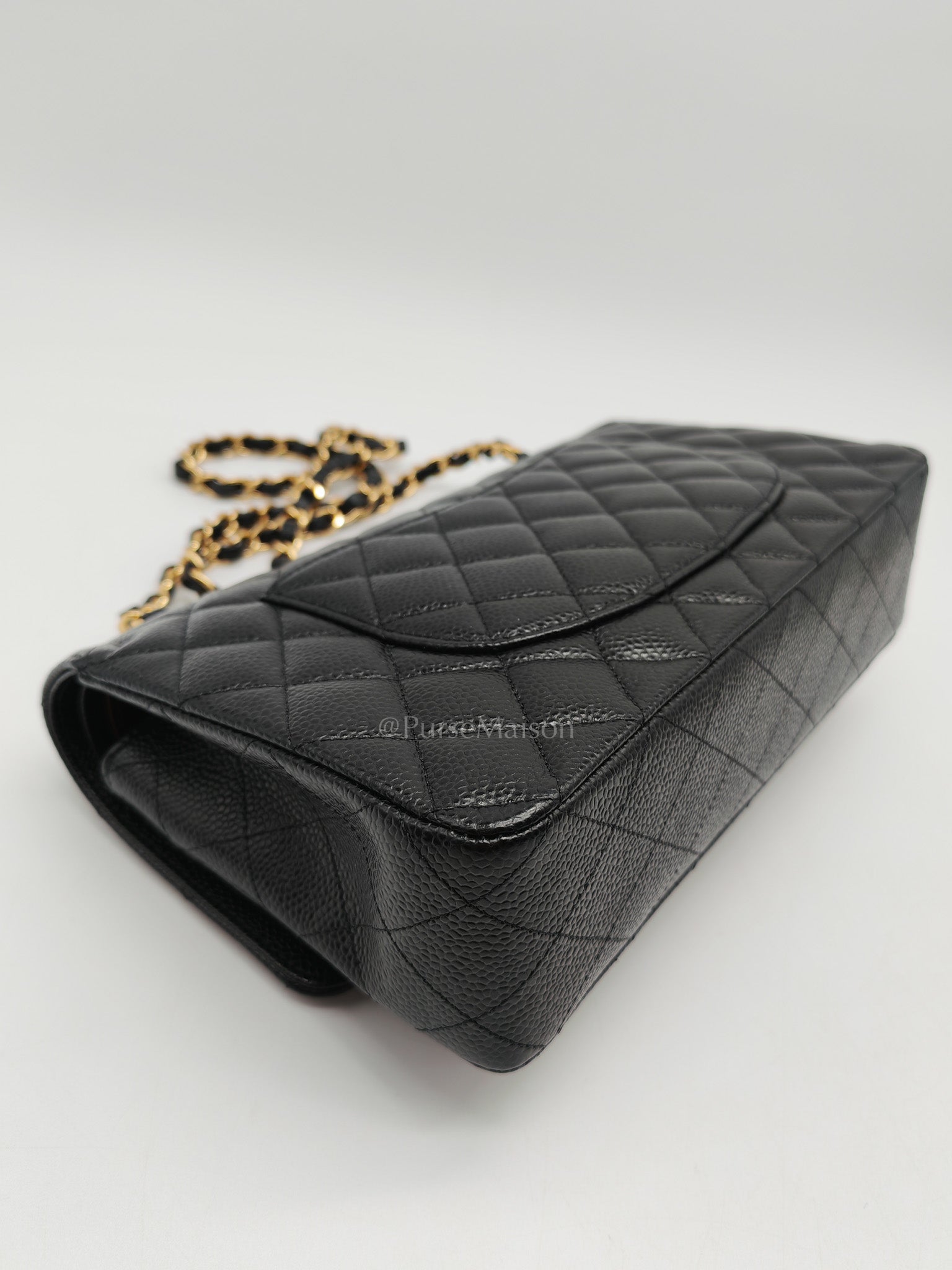 Chanel Classic Double Flap Medium in Black Quilted Caviar Leather and Gold Hardware Series 27 | Purse Maison Luxury Bags Shop