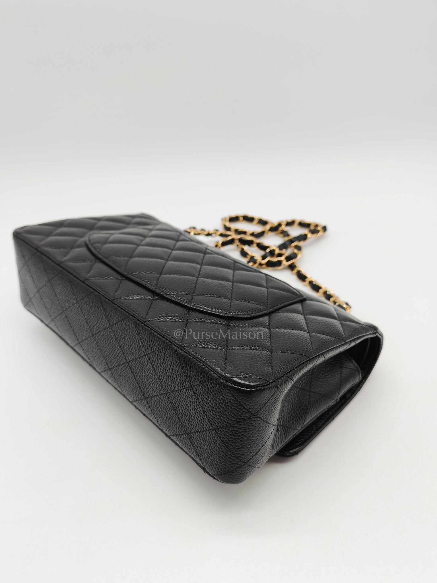 Chanel Classic Double Flap Medium in Black Quilted Caviar Leather and Gold Hardware Series 27 | Purse Maison Luxury Bags Shop