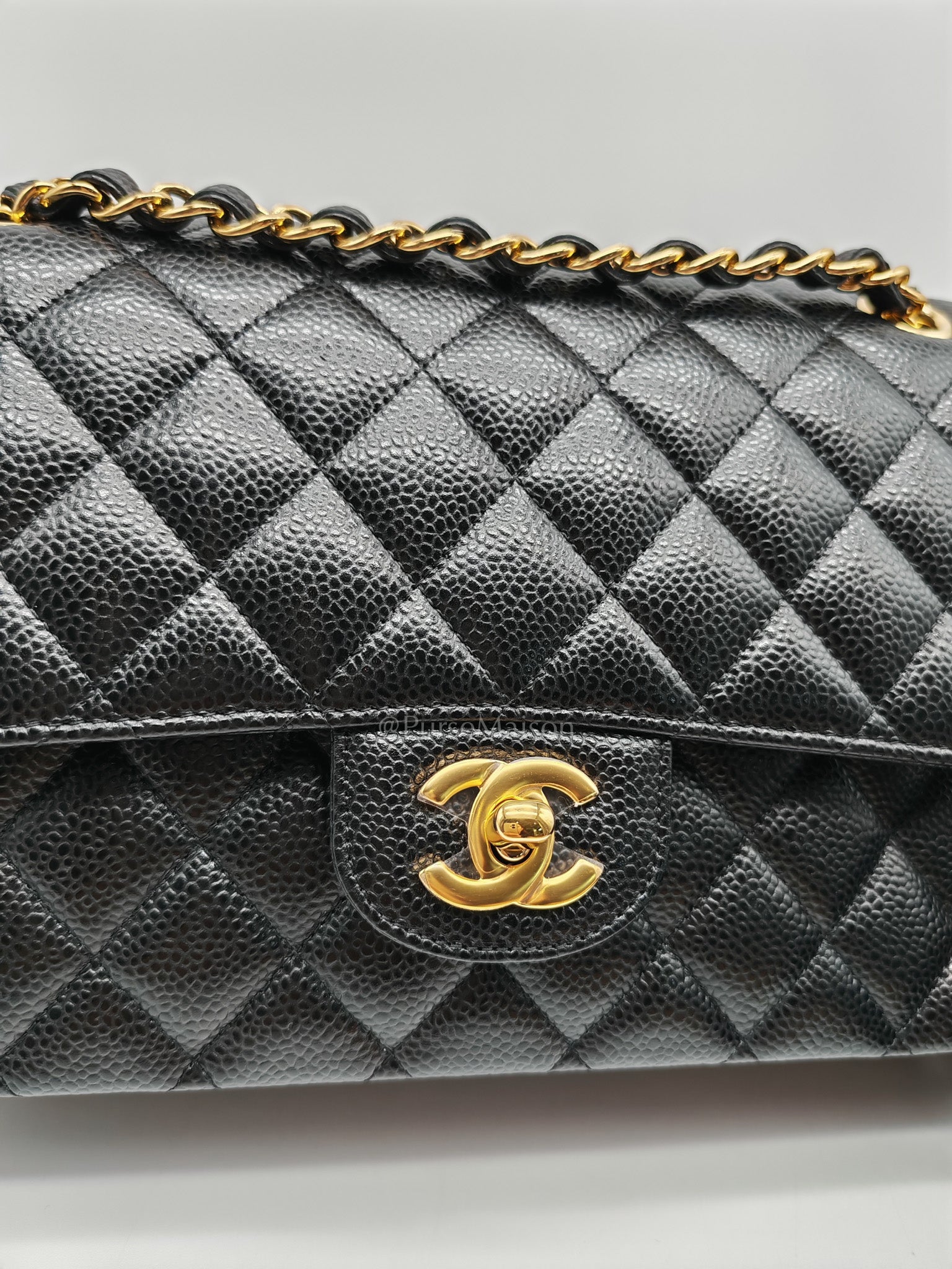 Chanel Classic Double Flap Medium in Black Quilted Caviar Leather and Gold Hardware Series 27 | Purse Maison Luxury Bags Shop