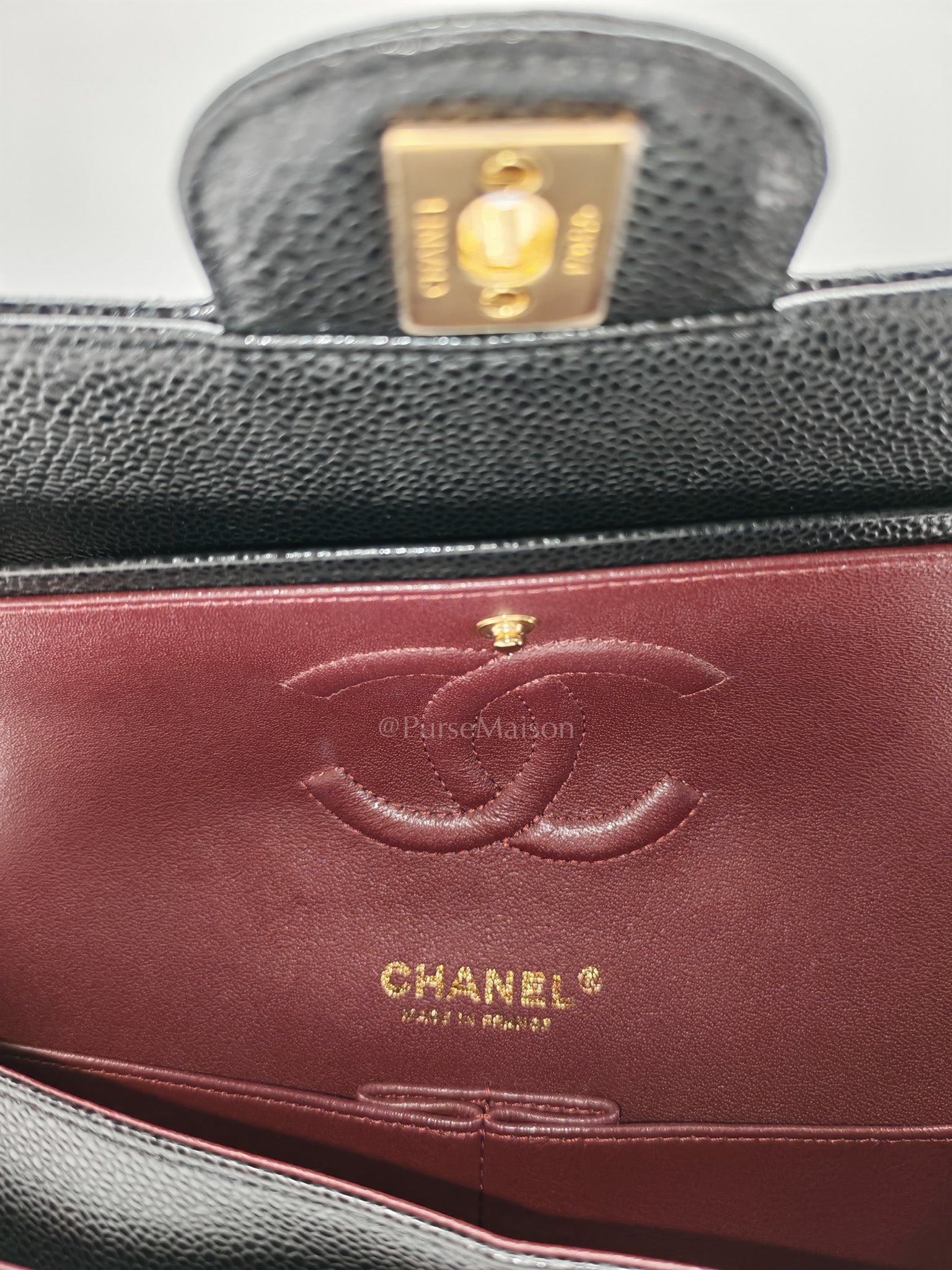 Chanel Classic Double Flap Medium in Black Quilted Caviar Leather and Gold Hardware Series 27 | Purse Maison Luxury Bags Shop