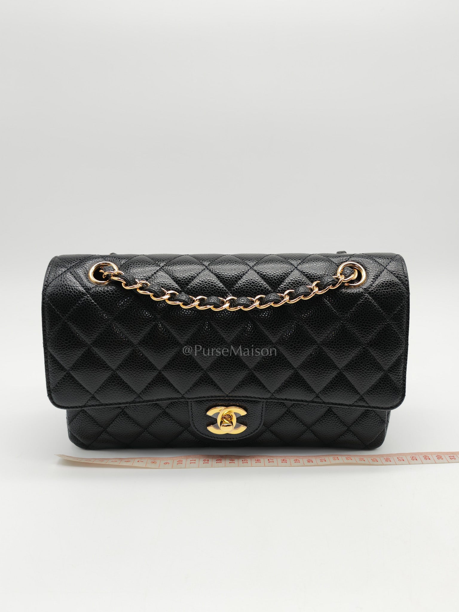 Chanel Classic Double Flap Medium in Black Quilted Caviar Leather and Gold Hardware Series 27 | Purse Maison Luxury Bags Shop