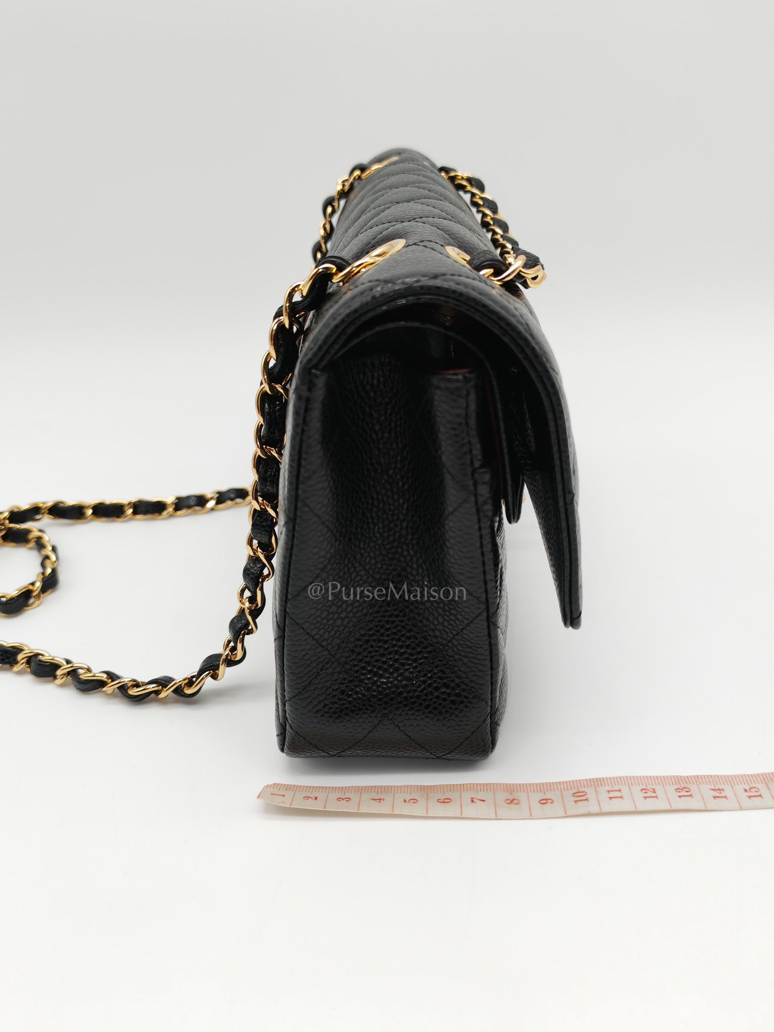 Chanel Classic Double Flap Medium in Black Quilted Caviar Leather and Gold Hardware Series 27 | Purse Maison Luxury Bags Shop