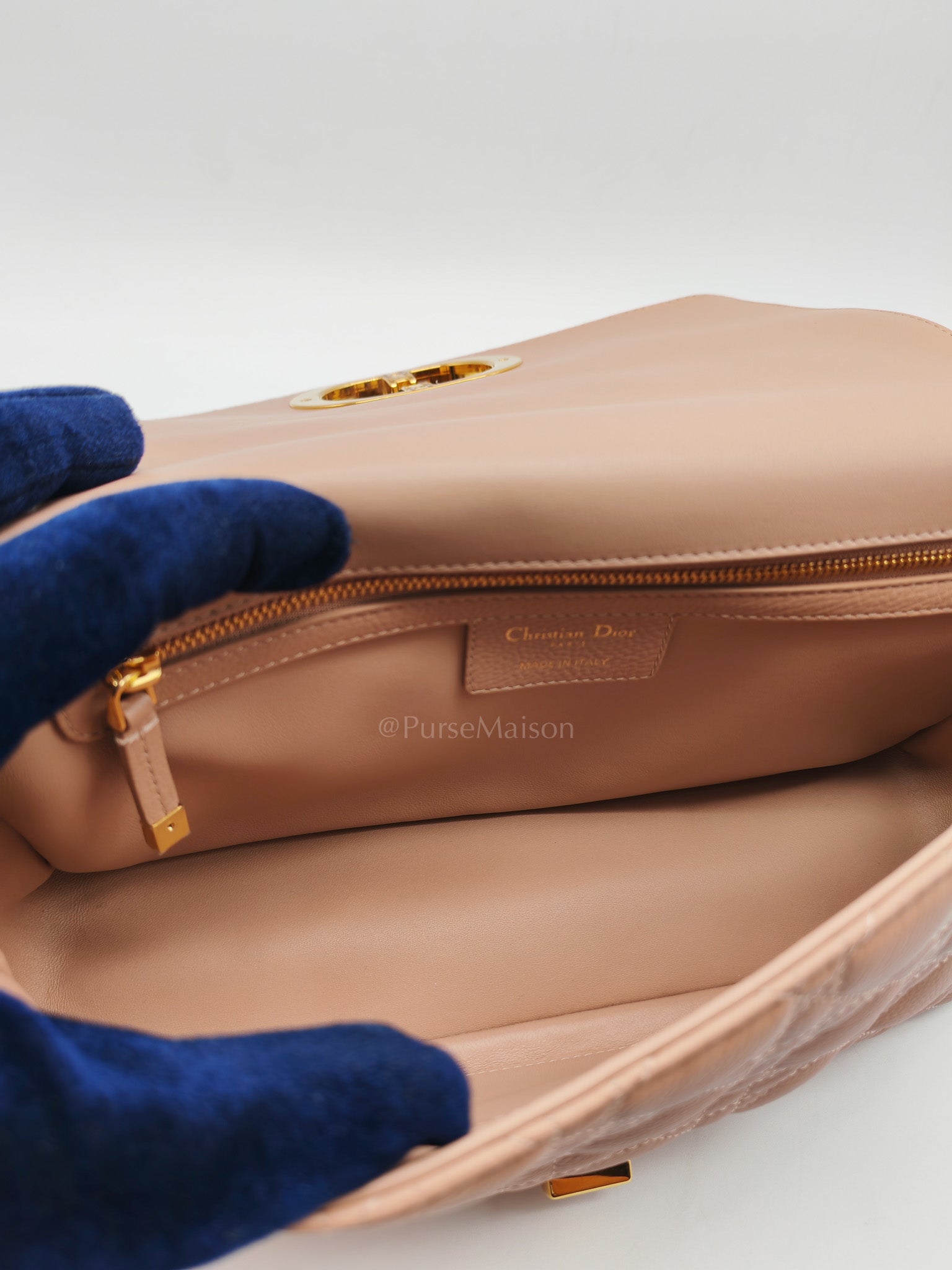 Caro Large in Dark Beige Calfskin Cannage Leather