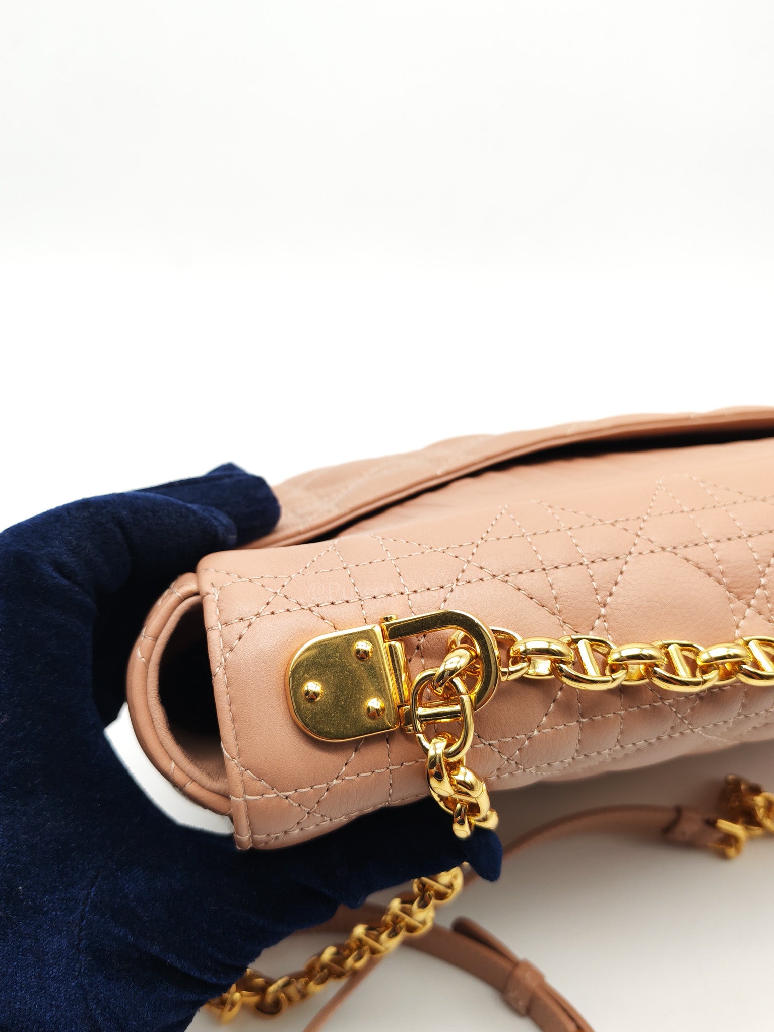Caro Large in Dark Beige Calfskin Cannage Leather