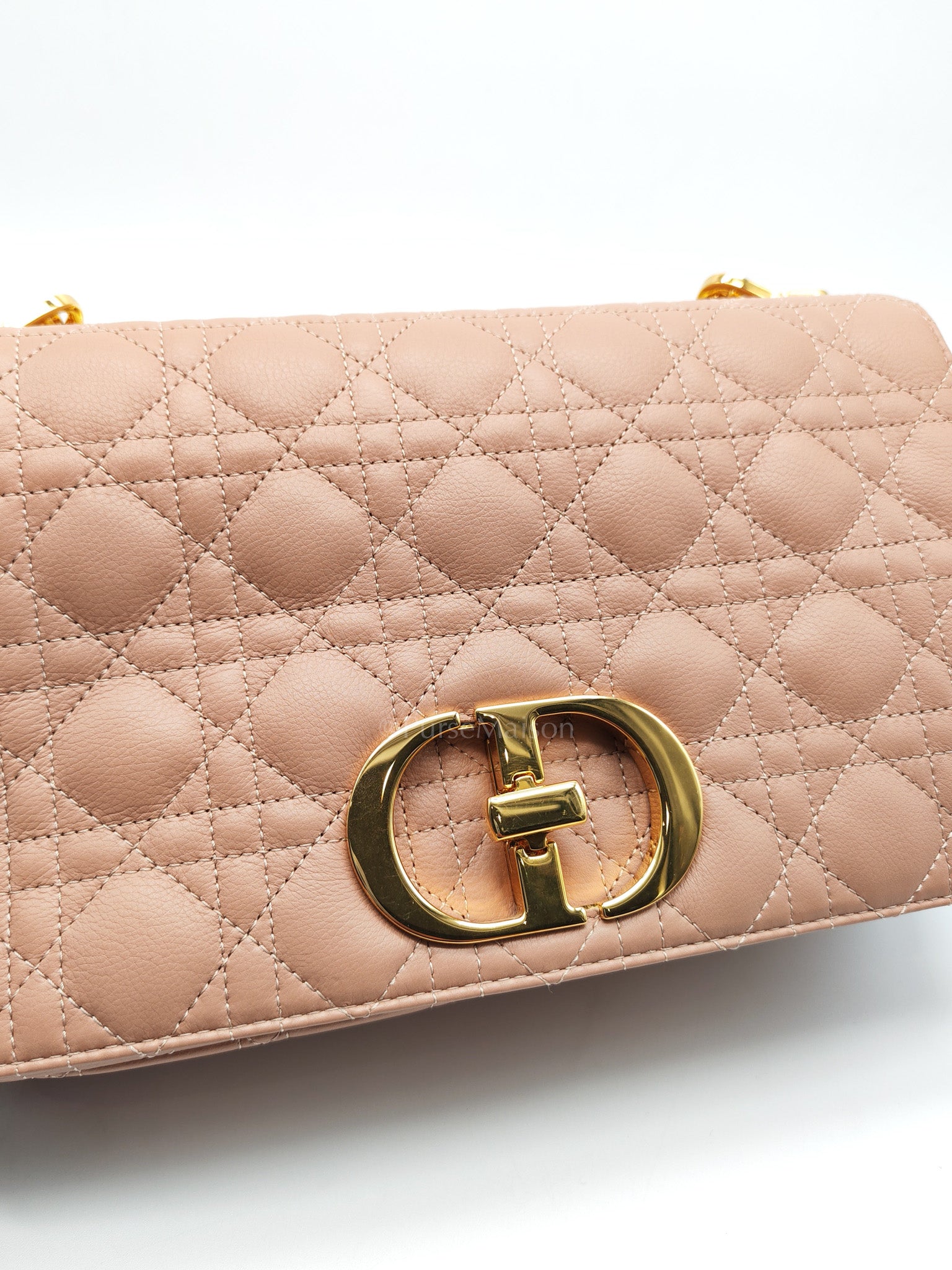 Caro Large in Dark Beige Calfskin Cannage Leather