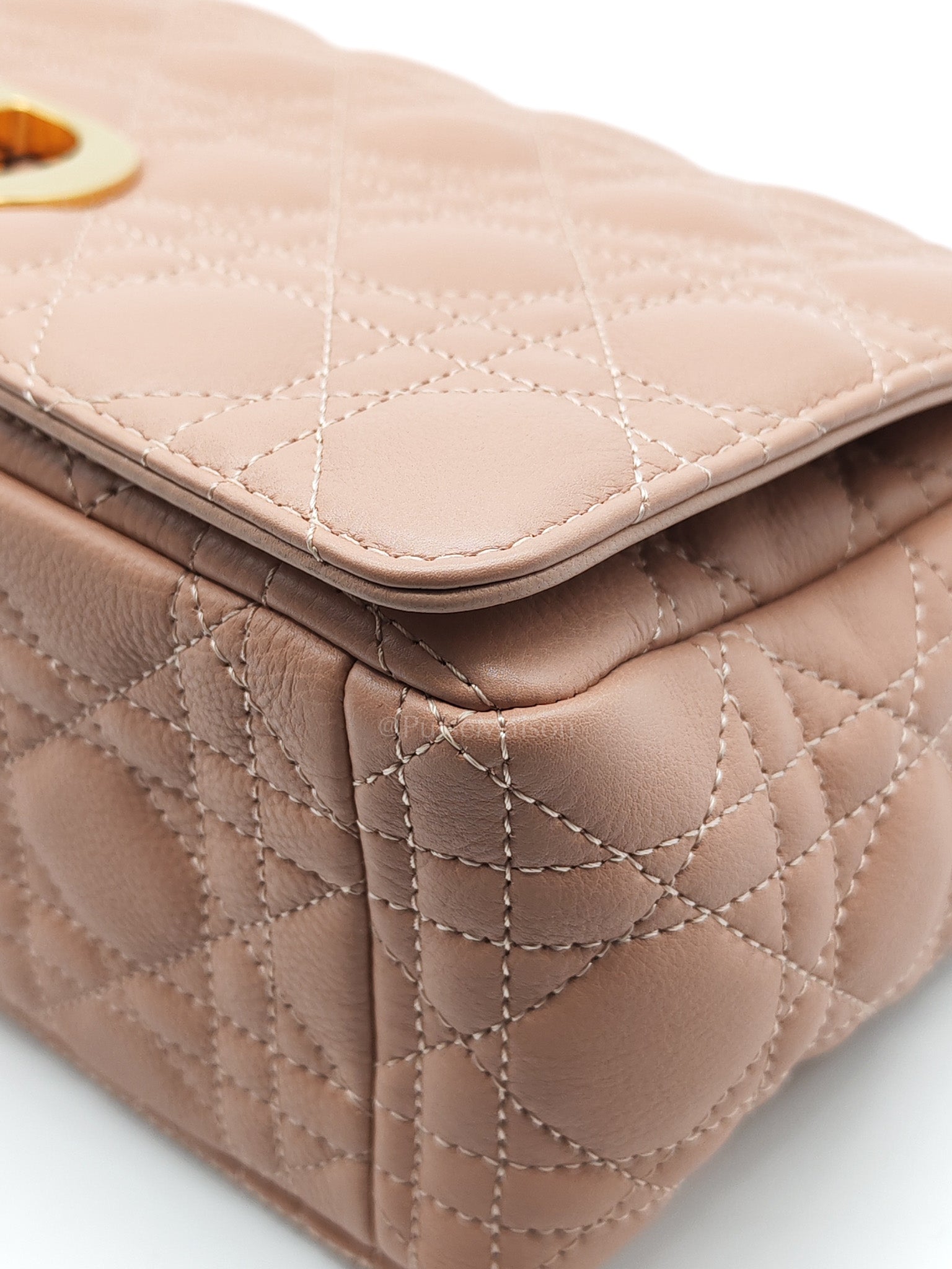 Caro Large in Dark Beige Calfskin Cannage Leather