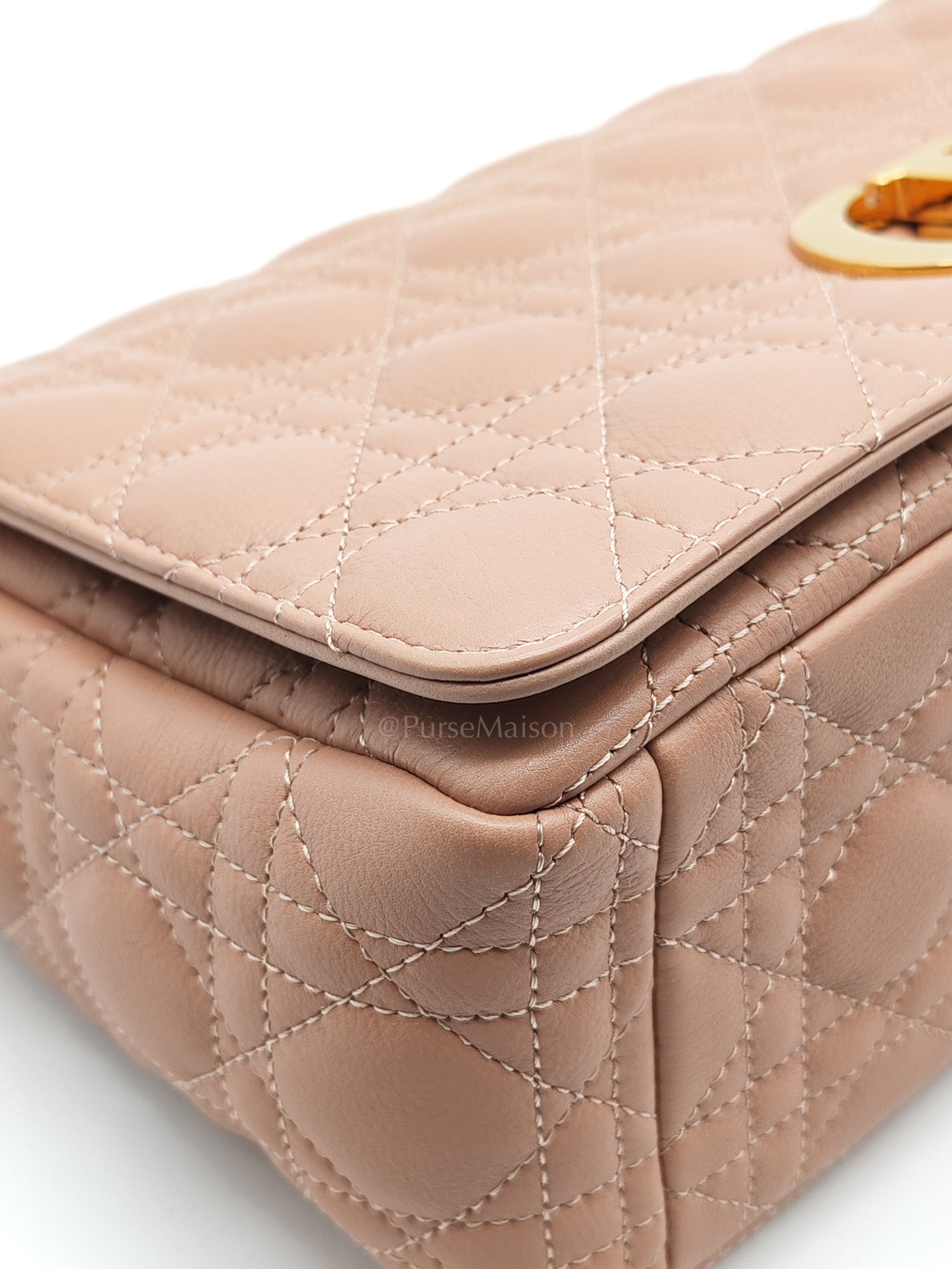 Caro Large in Dark Beige Calfskin Cannage Leather