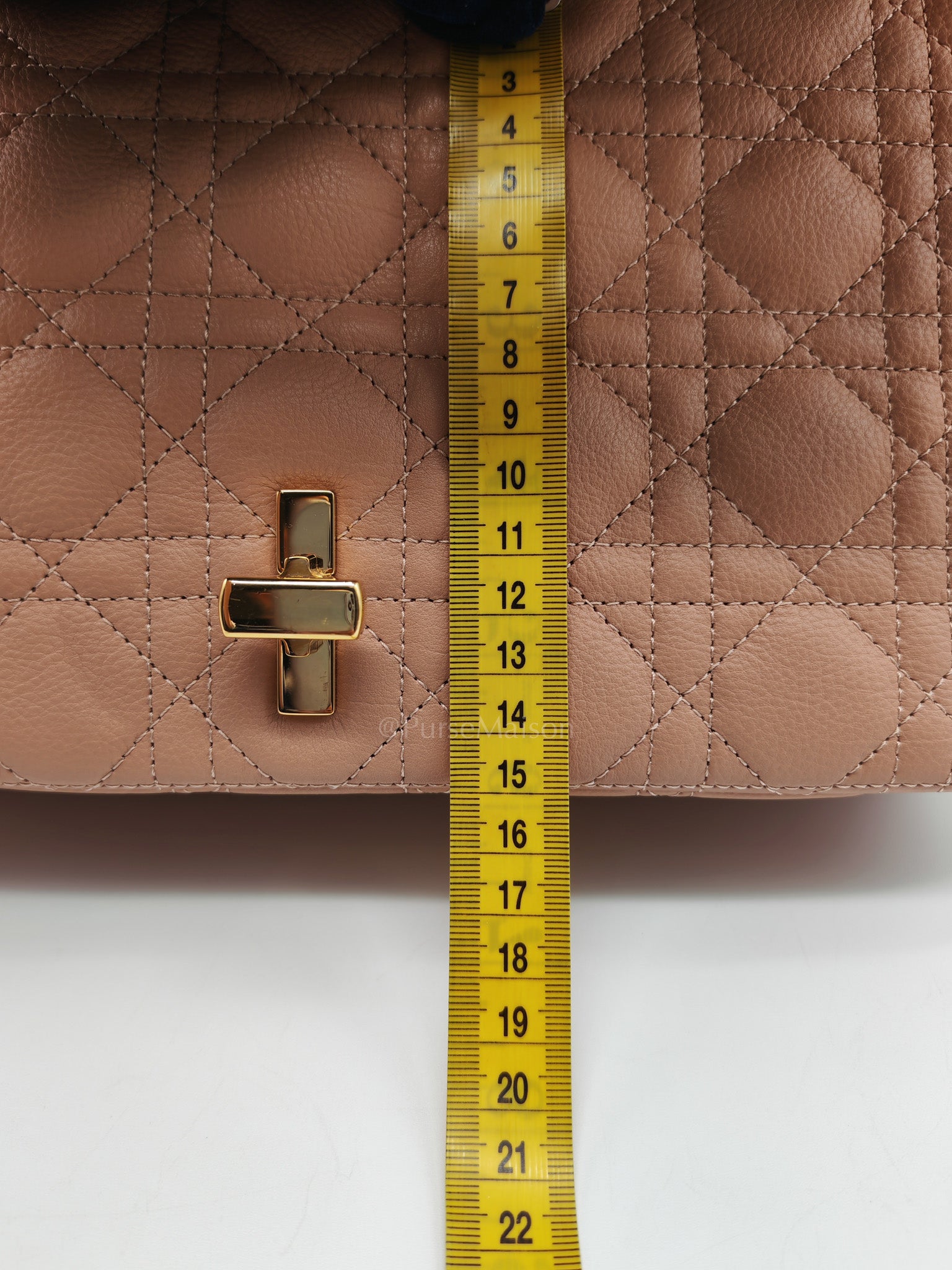 Caro Large in Dark Beige Calfskin Cannage Leather