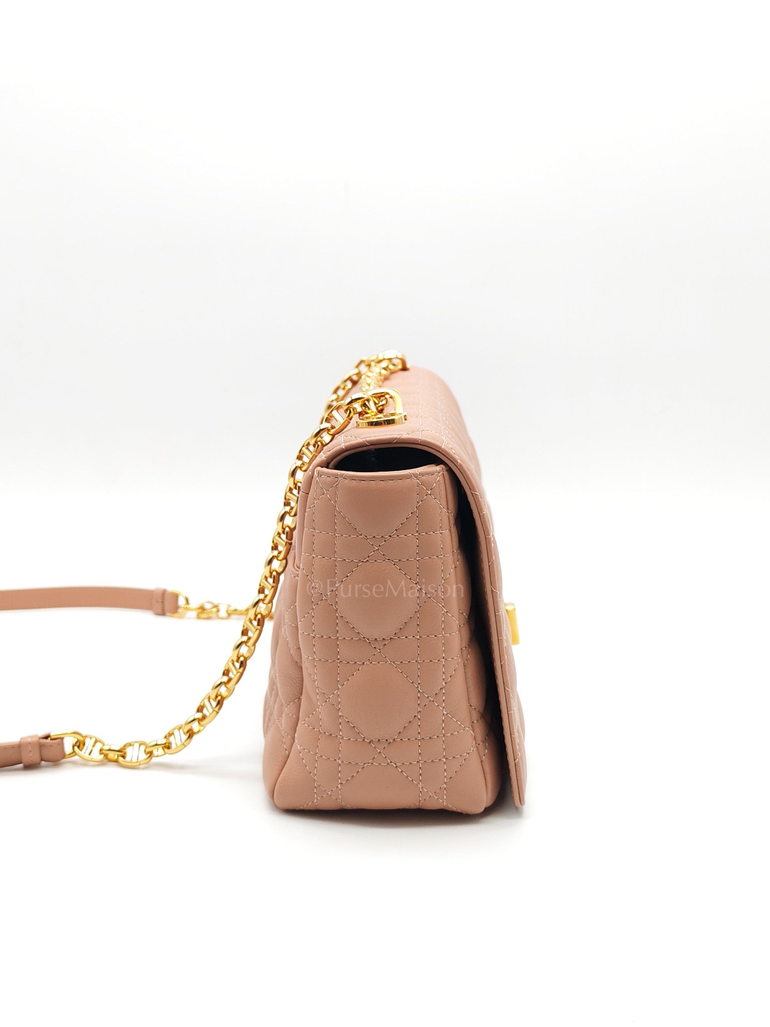 Caro Large in Dark Beige Calfskin Cannage Leather