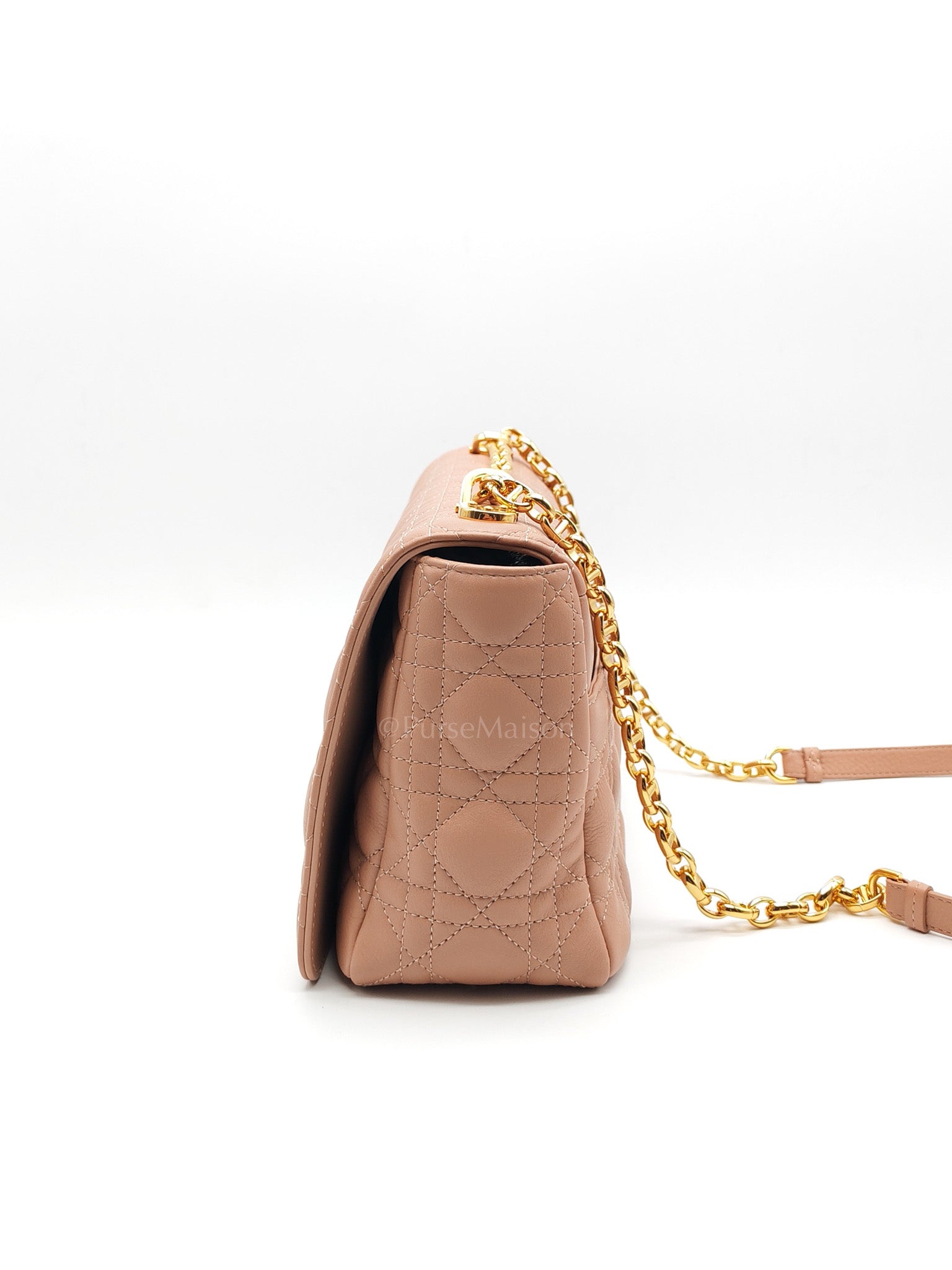 Caro Large in Dark Beige Calfskin Cannage Leather