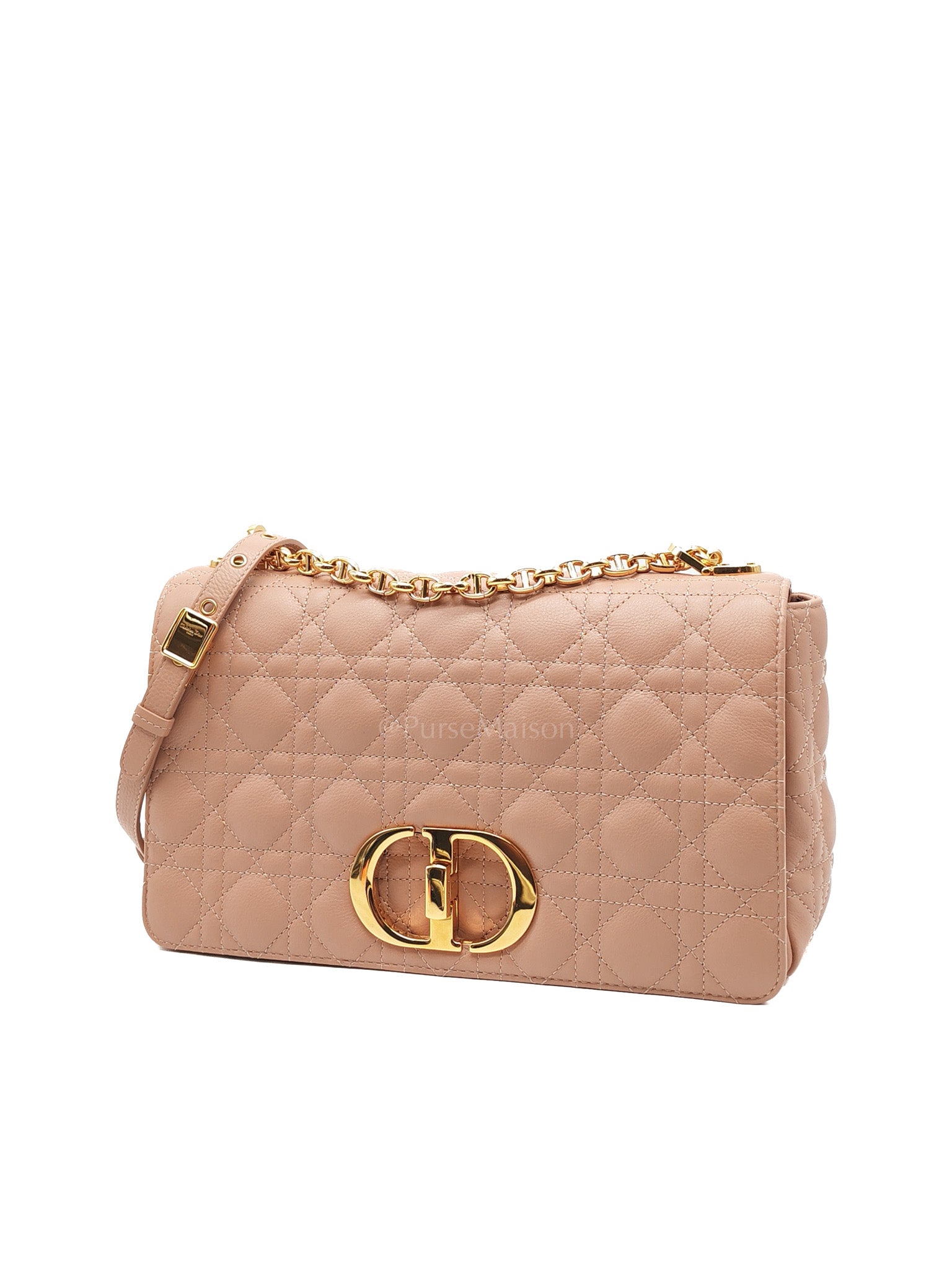 Caro Large in Dark Beige Calfskin Cannage Leather