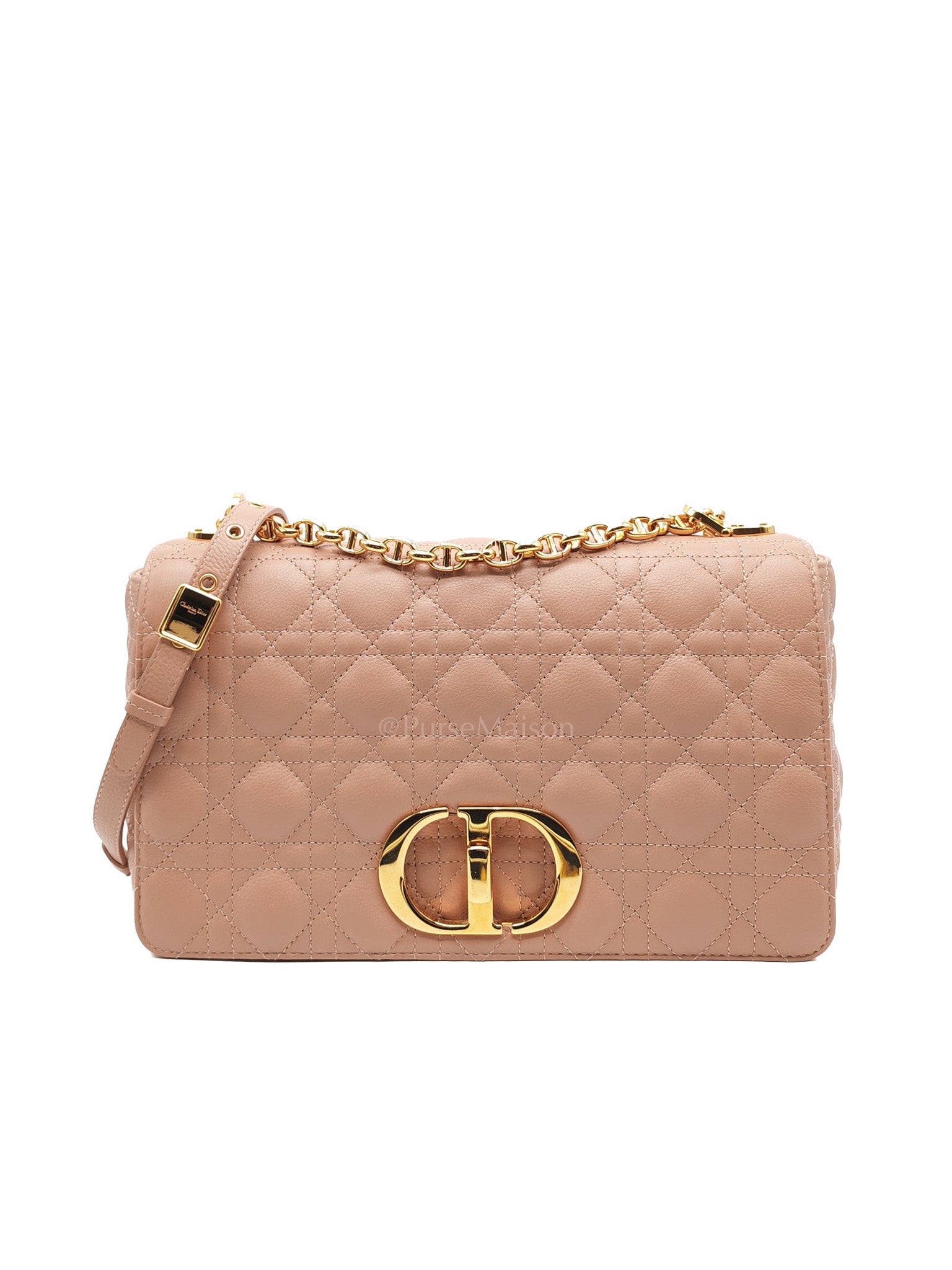 Caro Large in Dark Beige Calfskin Cannage Leather