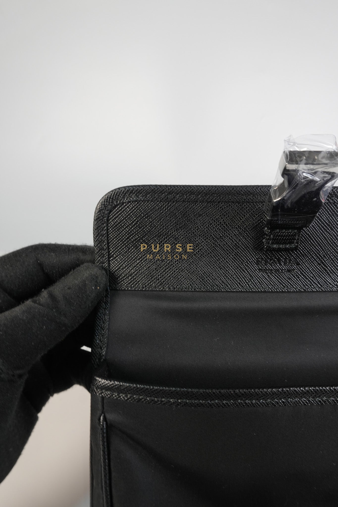 2ZH108 Mini Smartphone Case in Re-Nylon & Saffiano Leather | Purse Maison Luxury Bags Shop